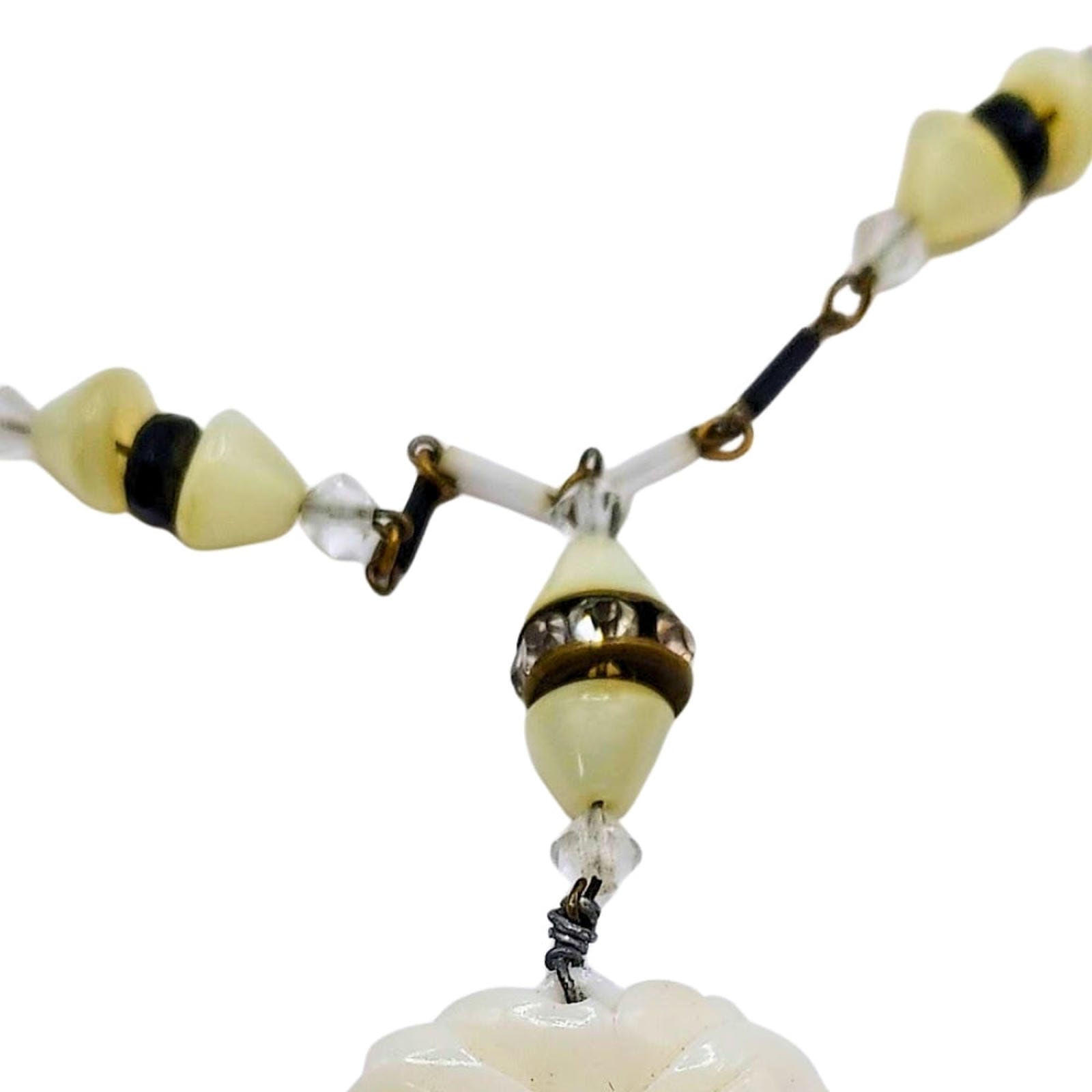 Art Nouveau Bakelite Rose Necklace with Mixed Beads