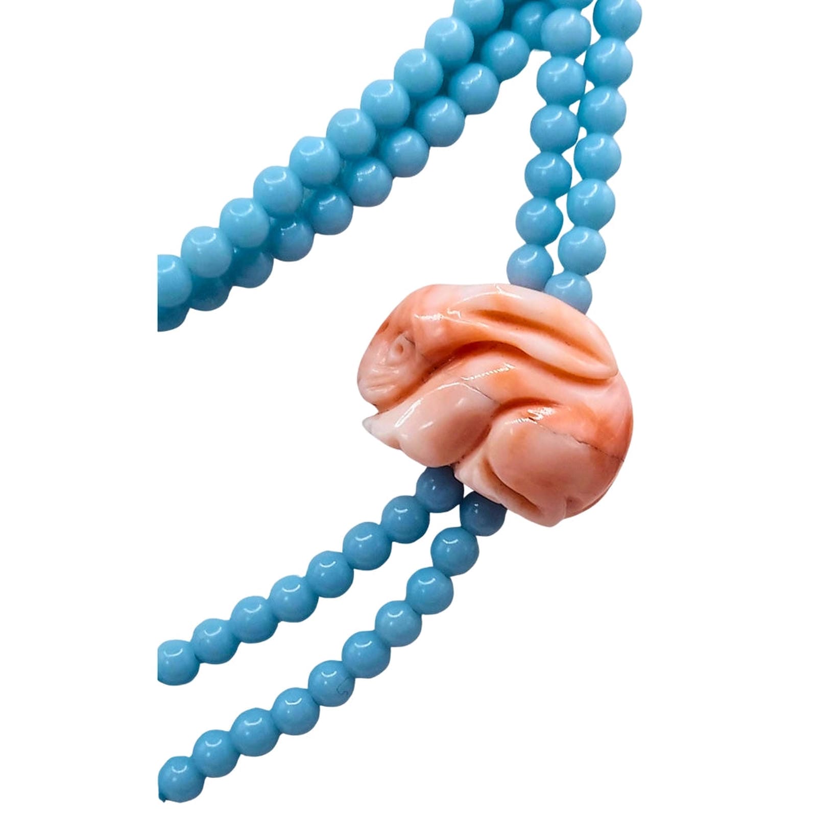 Persian Turquoise Bead Necklace with Coral Bunny & Novelty Lock Clasp