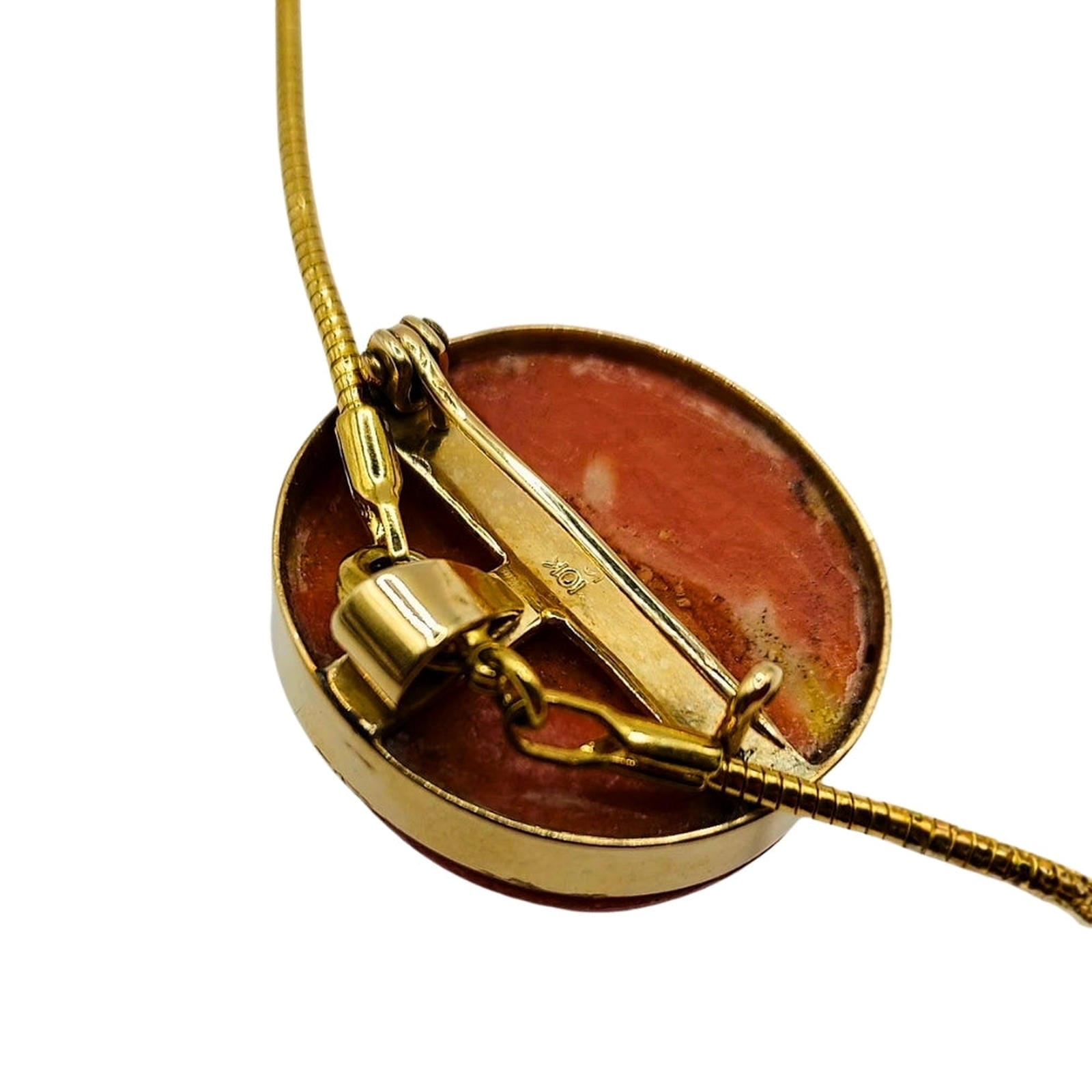 Coral Cabachon Pendant - Choker 10KT Gold Bezel on 10KT Gold Wire