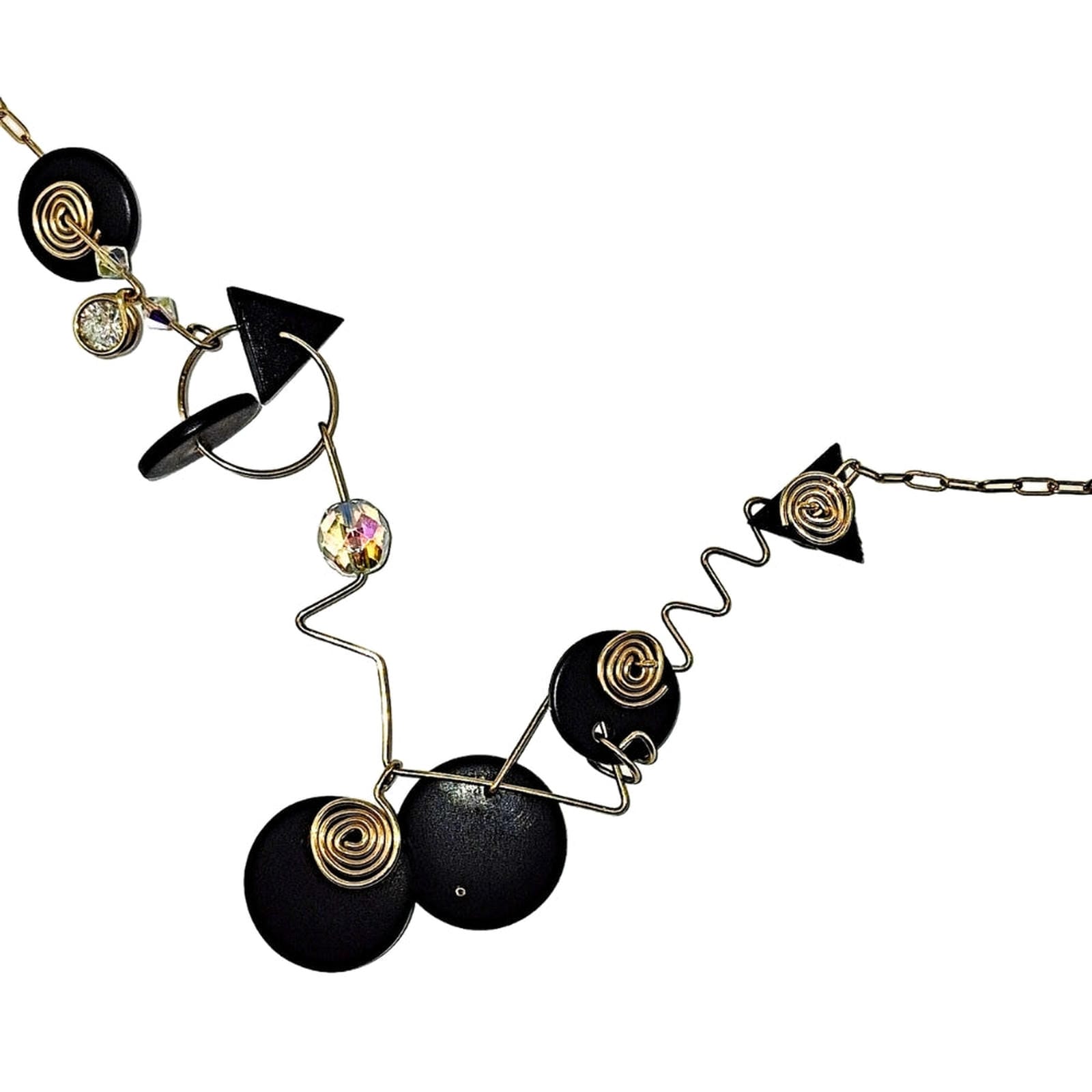 Collier artisanal en or 14 carats et fil de fer avec disques noirs