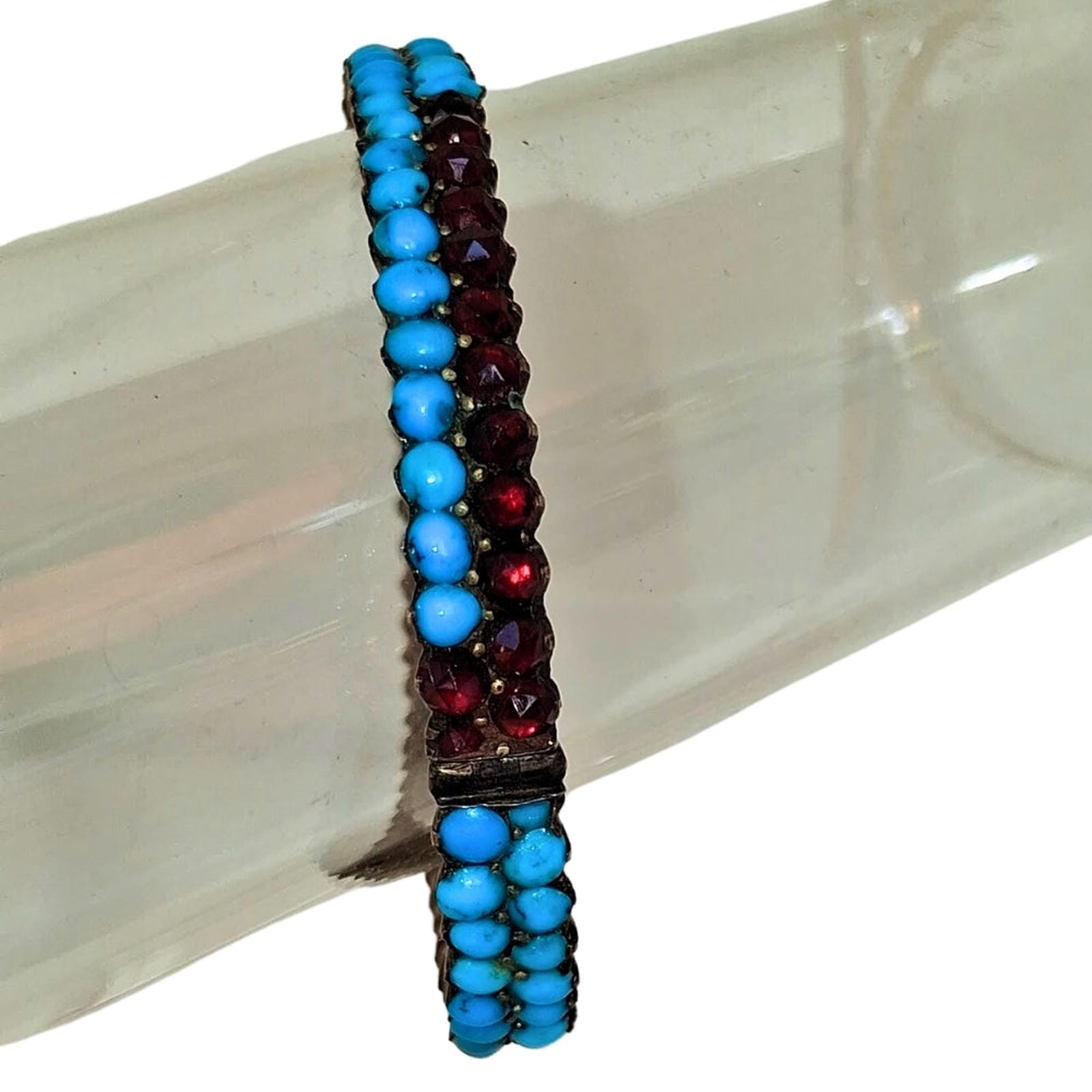 Antique Turquoise & Garnet Bangle - Copper Band