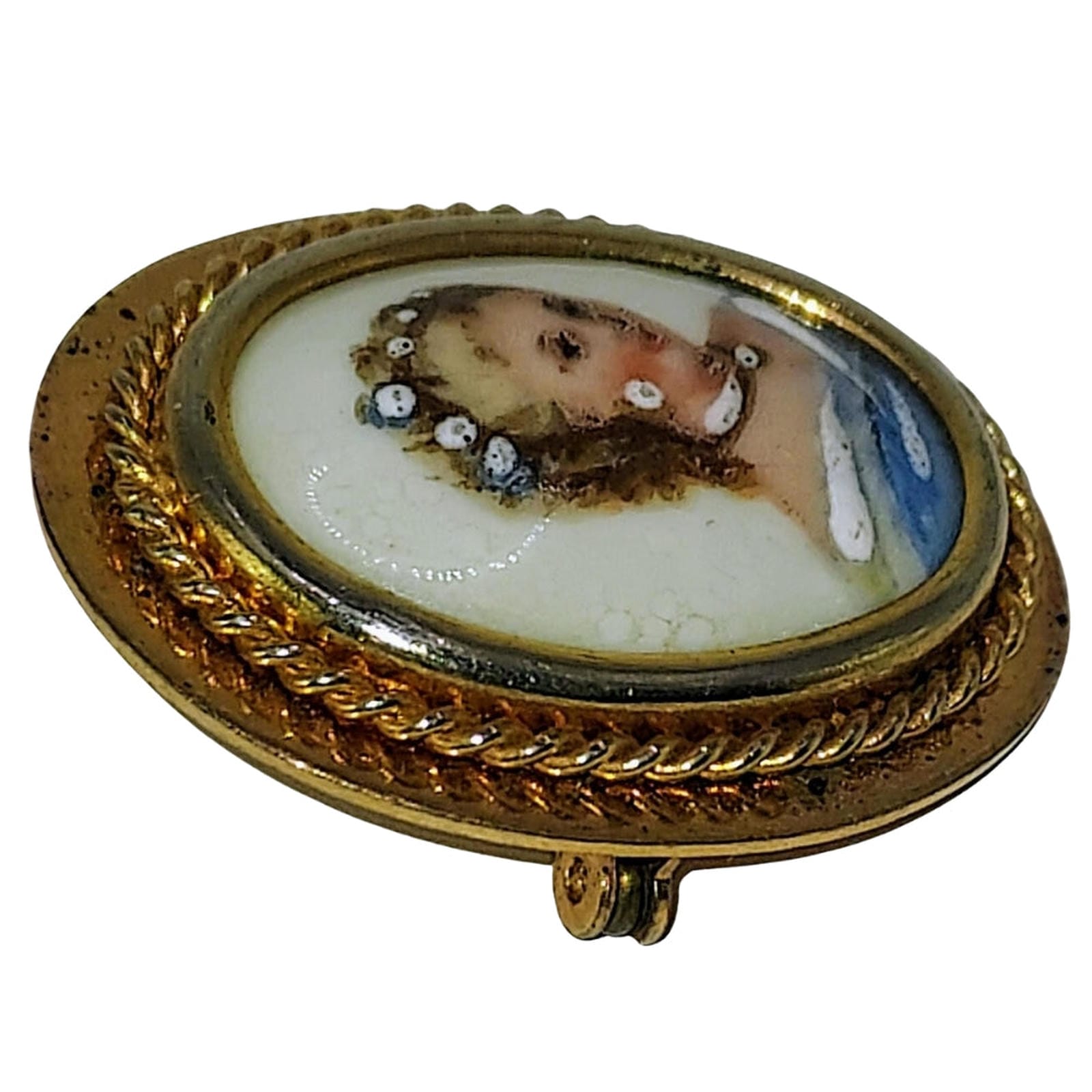 Limoges France Hand Painted Porcelain Gilt Brooch