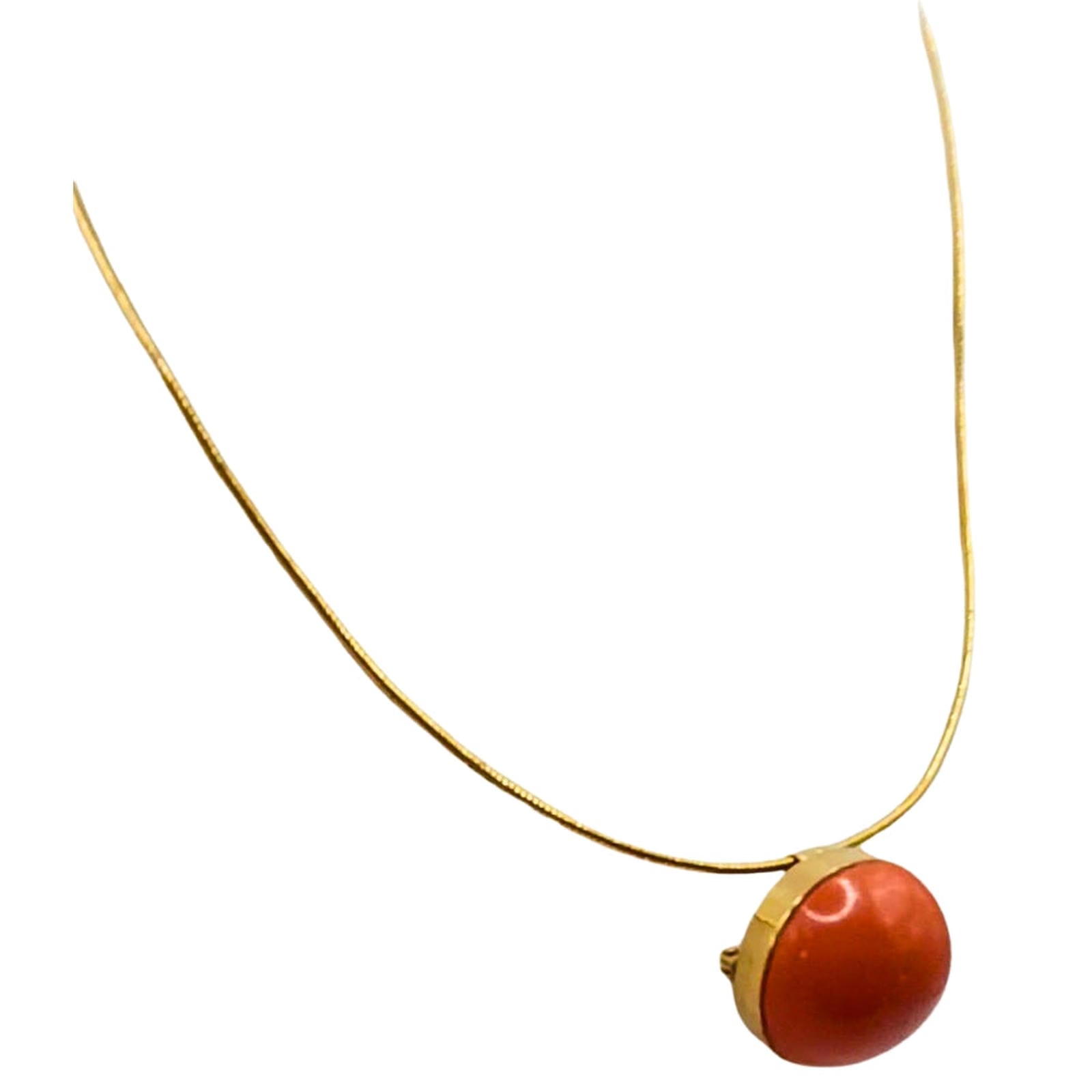 Coral Cabochon Pendant/Pin on Gold Ring Necklace