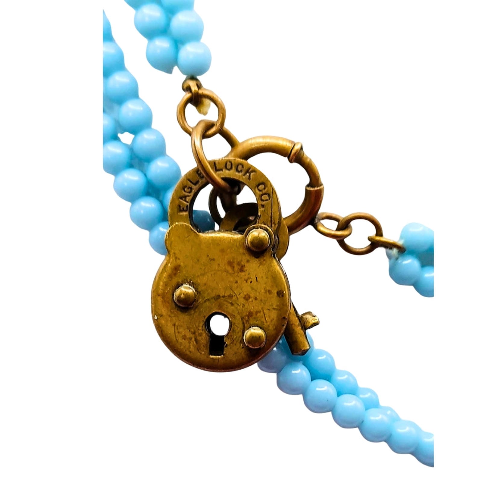 Persian Turquoise Bead Necklace with Coral Bunny & Novelty Lock Clasp