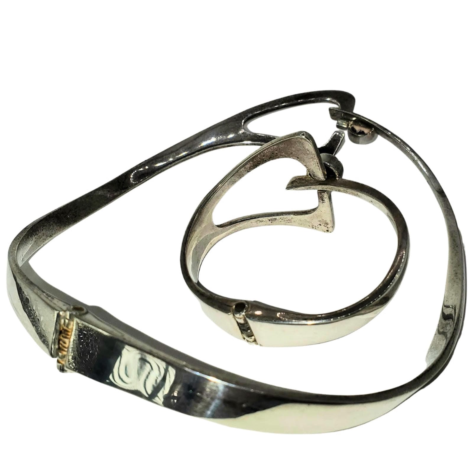 Mid-Century Mexico Artisan .925 Sterling Silver Amethyst Choker & Bracelet Set