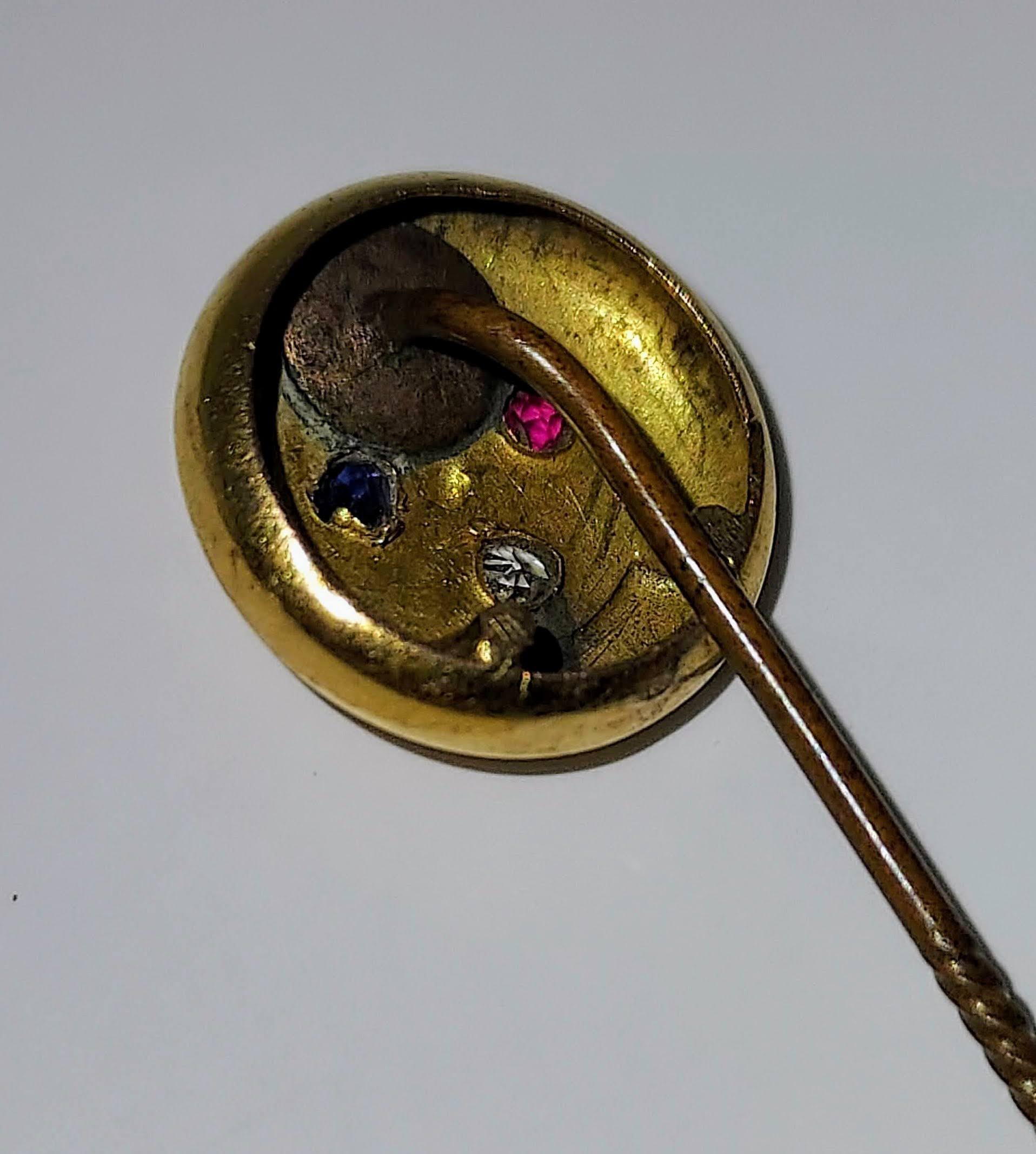 Victorian Gold Tulip Stickpin with Ruby, Diamond & Sapphire