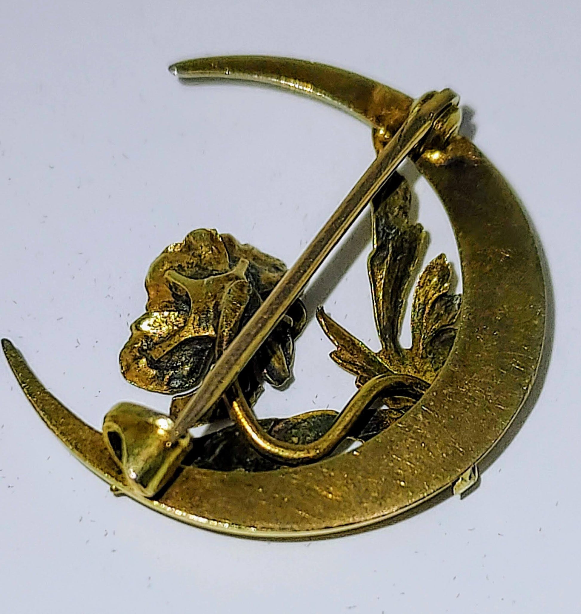 “Honeymoon” Crescent Moon & Diamond Chip Flower Pin