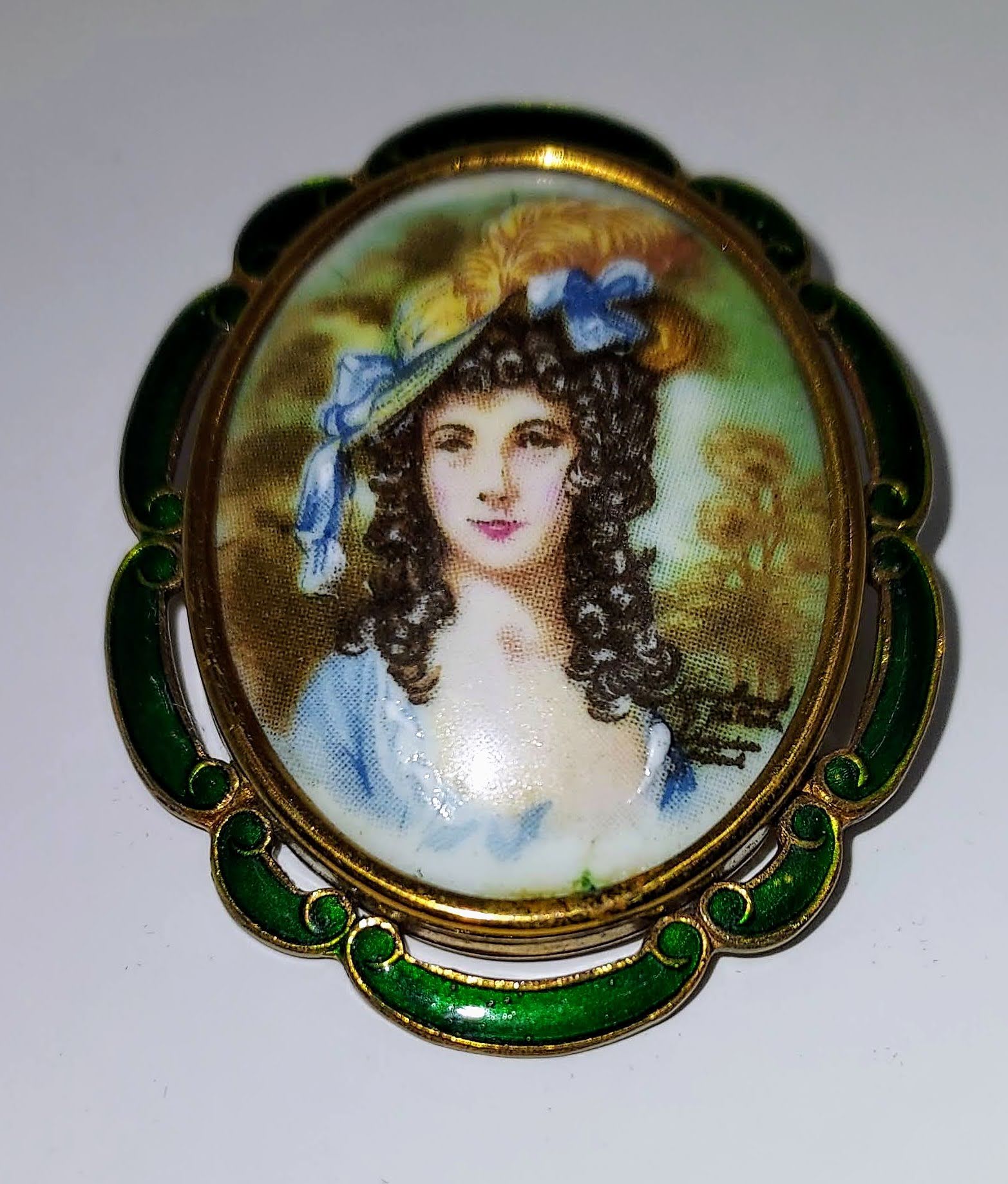 Porcelain Oval Portrait of Lady in Blue.  Marked England