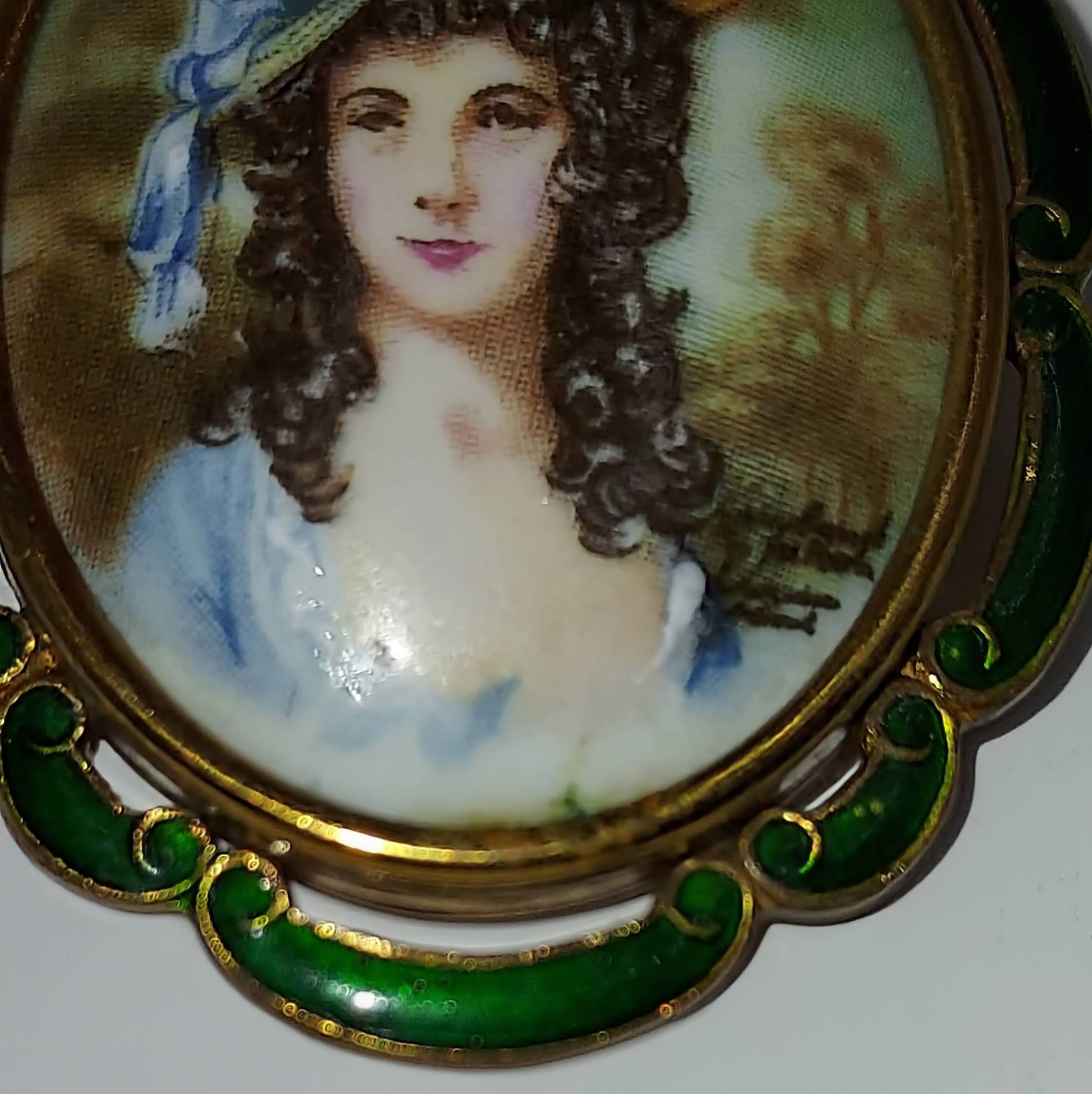 Porcelain Oval Portrait of Lady in Blue.  Marked England