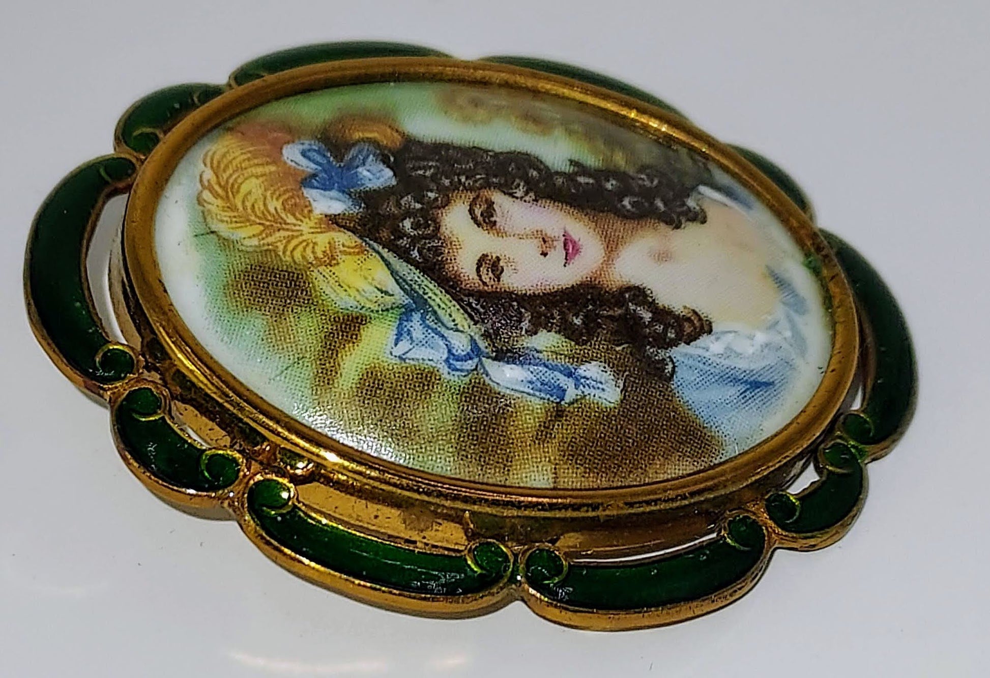 Porcelain Oval Portrait of Lady in Blue.  Marked England