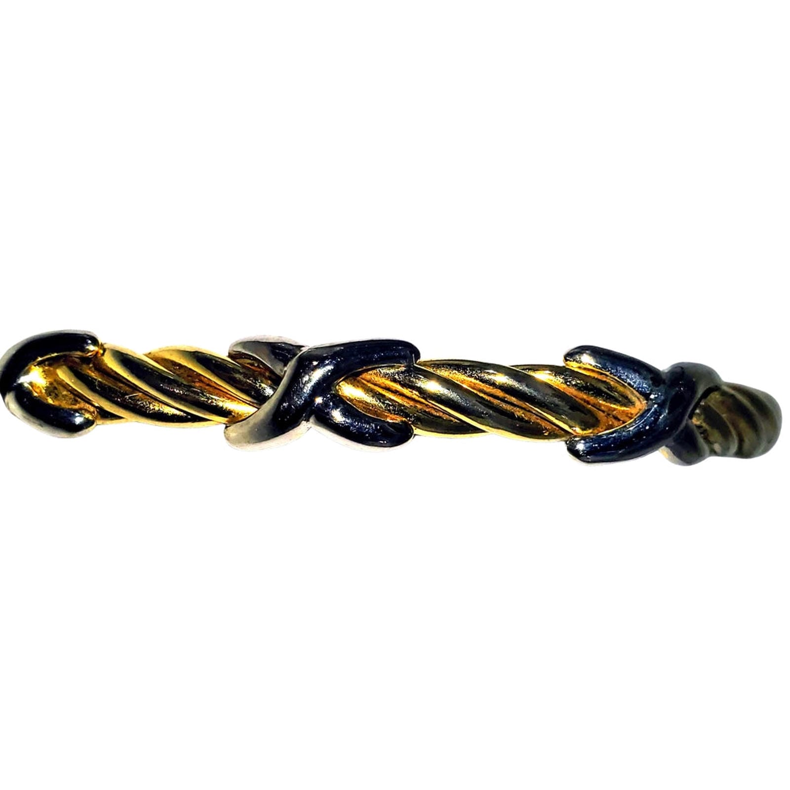 Sterling Silver with Gold-Plated Rope Twist Bangle with X Motifs