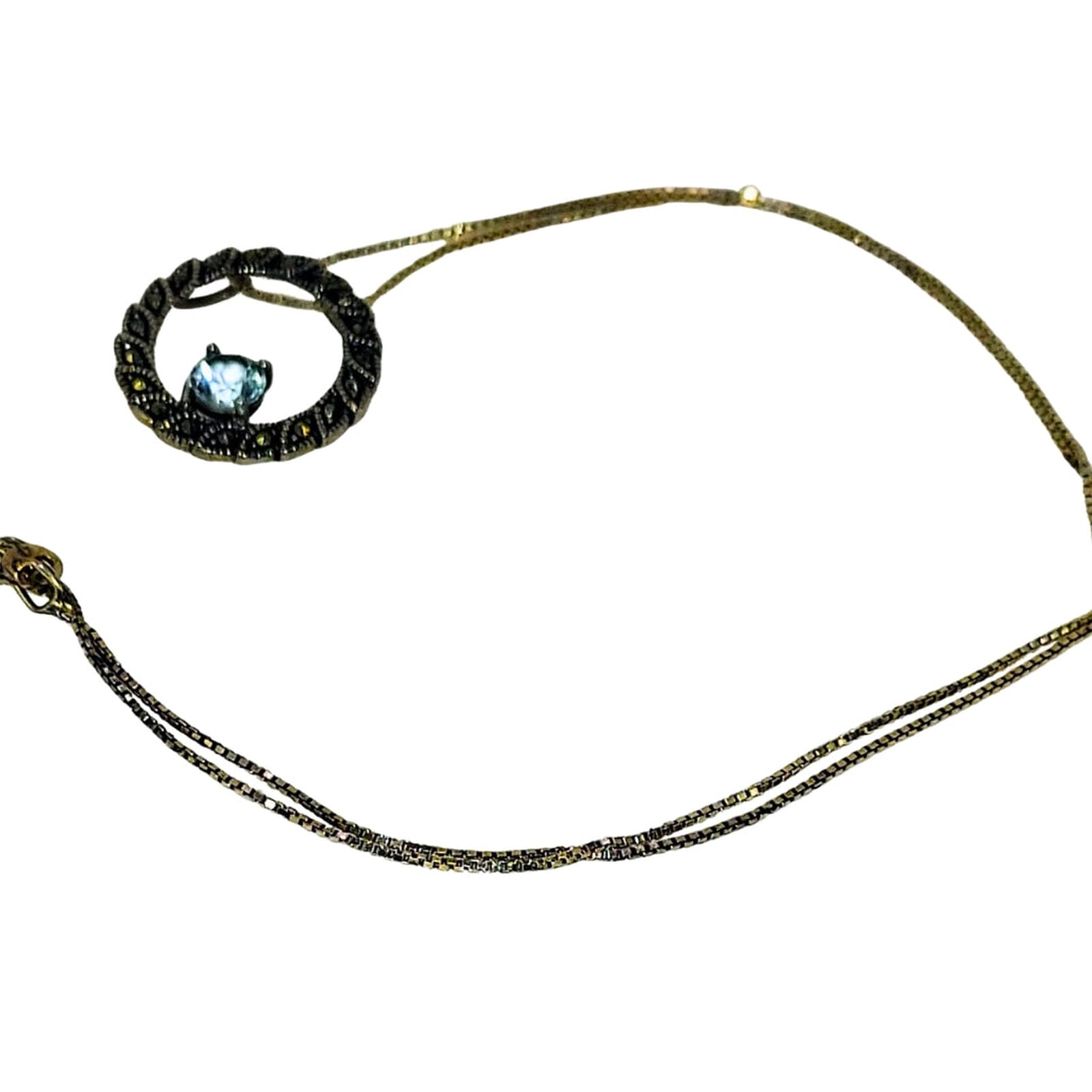 Aquamarine & Marcasite Pendant on Sterling Silver Chain