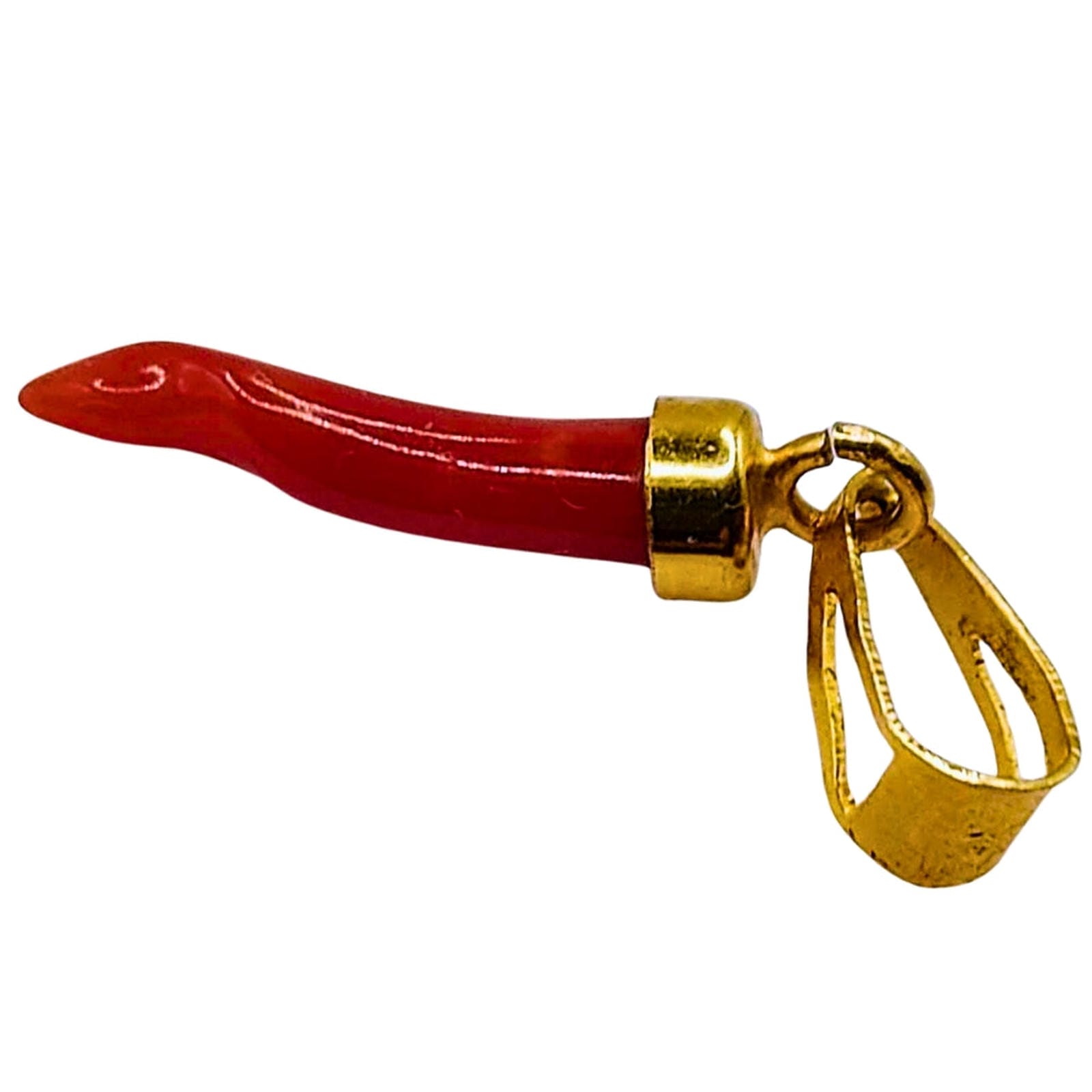 Tiny Red Coral Horn Pendant in Gold Bezel