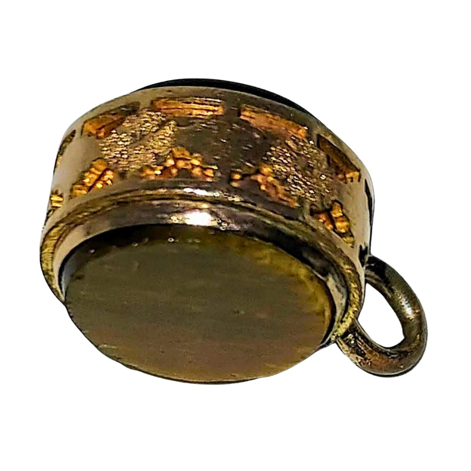 Onyx Intaglia & TigersEye Watch Fob in Cut Work Rose Gold Frame
