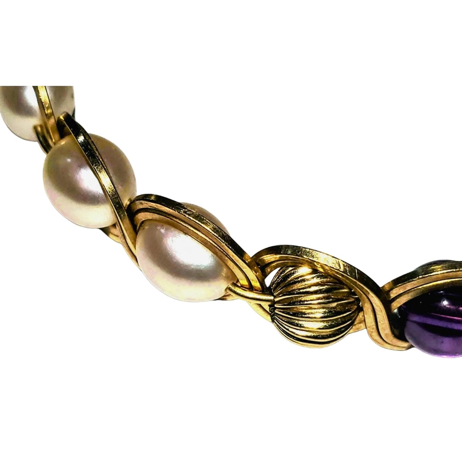 Gold-Filled Wire Bracelet with Amethyst and Pearl