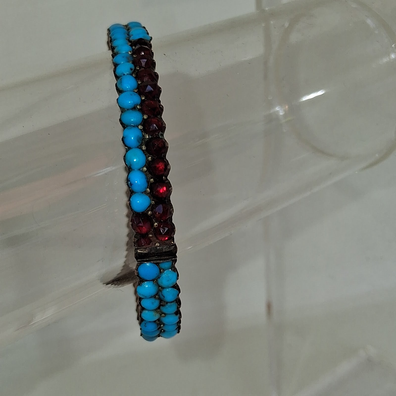 Antique Turquoise & Garnet Bangle — Copper Band
