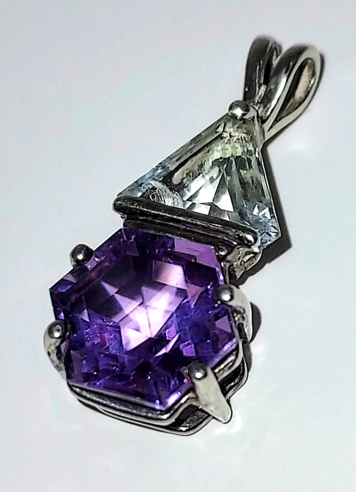 Artisan .925 Silver Pendant with Clear Crystal & Amethyst