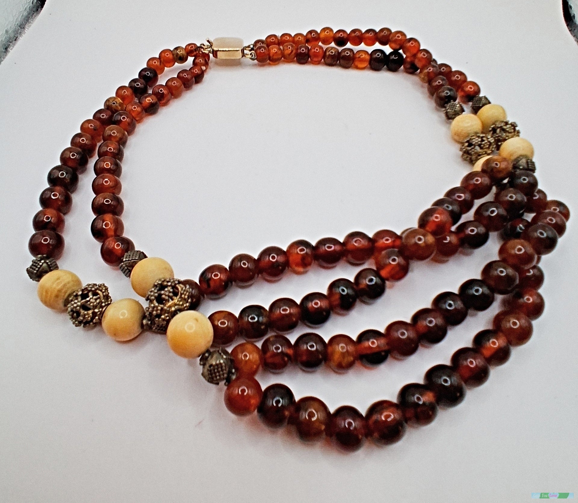 Artisan-crafted, Amber, Sterling, and Bone Multi-Rope Necklace
