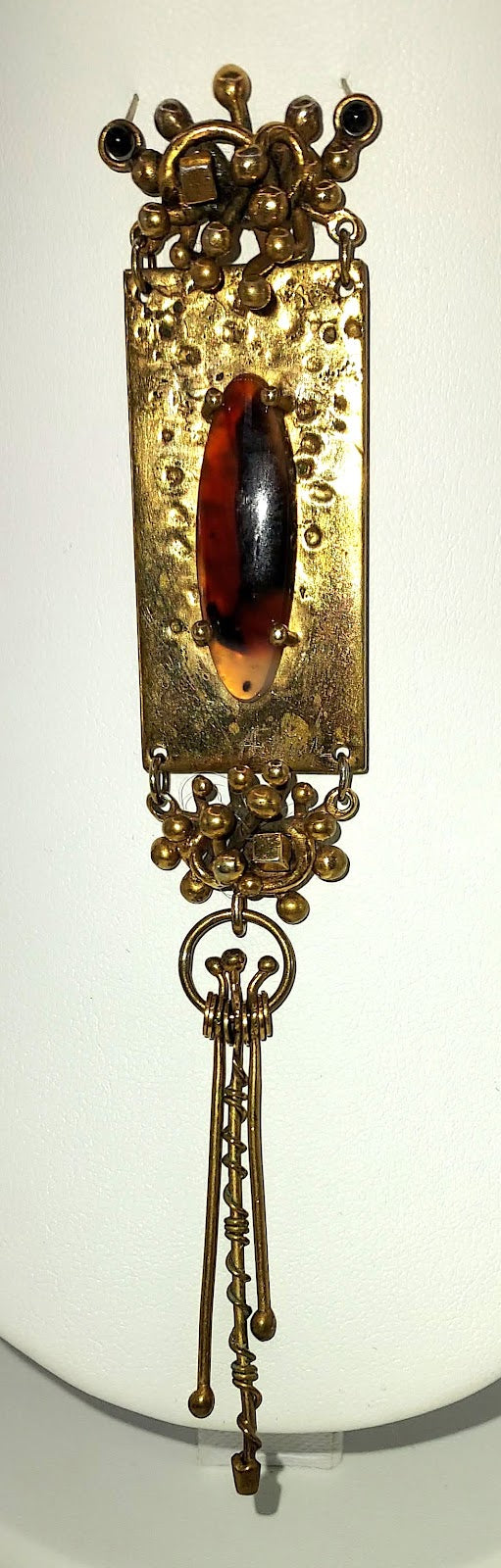 Artisan Gold Fill Pendant in Brass Frame, Brown Stone