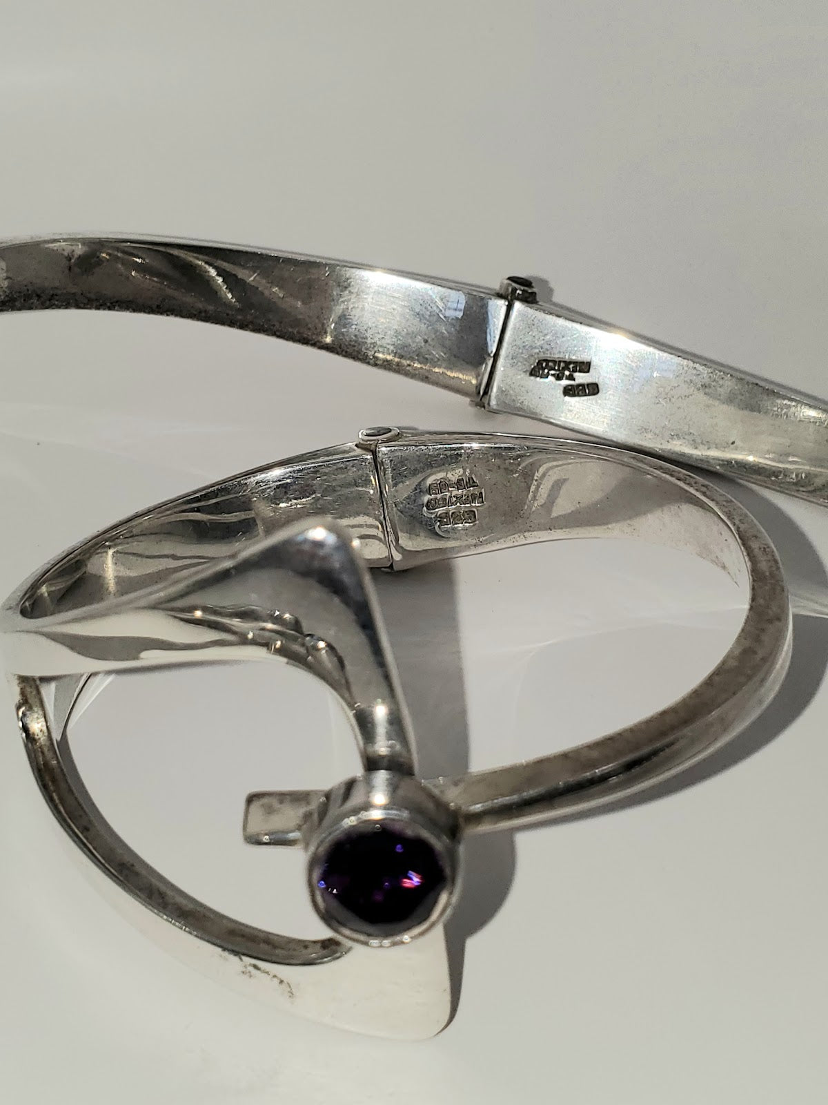 Artisan Heavy .925 Sterling Silver Amethyst Choker & Bracelet Set,Mexico