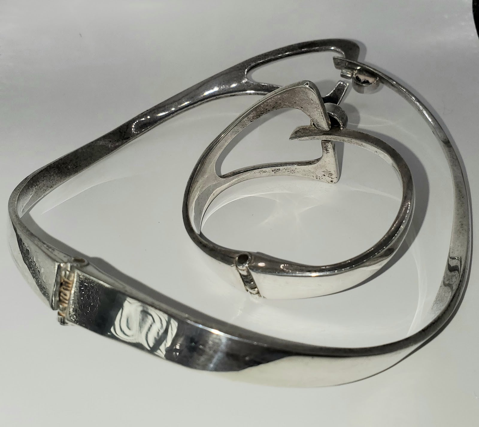 Artisan Heavy .925 Sterling Silver Amethyst Choker & Bracelet Set,Mexico
