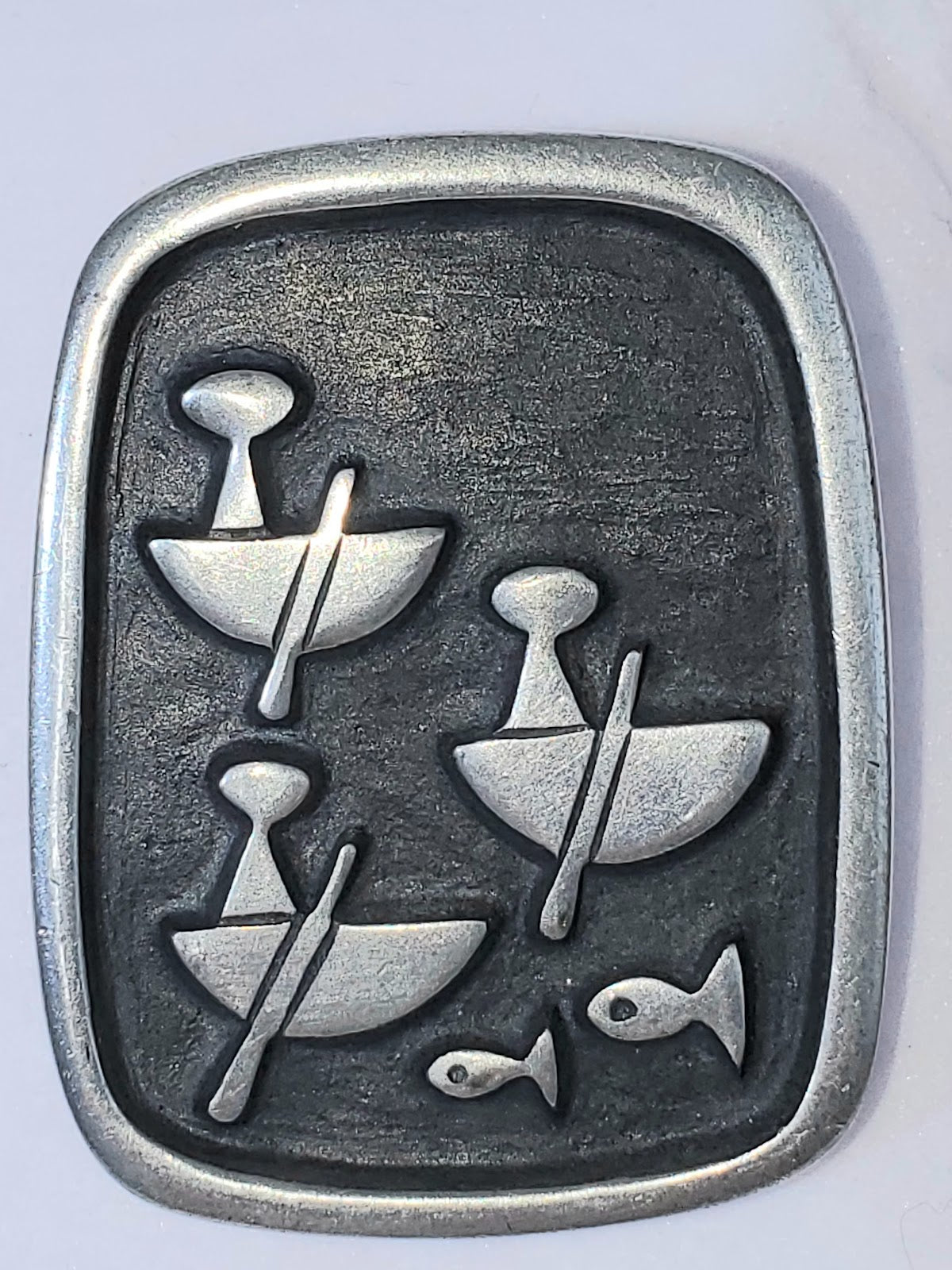 Artisan Pewter Rowboat Pin — Signed R. Landerholm, Tennessee