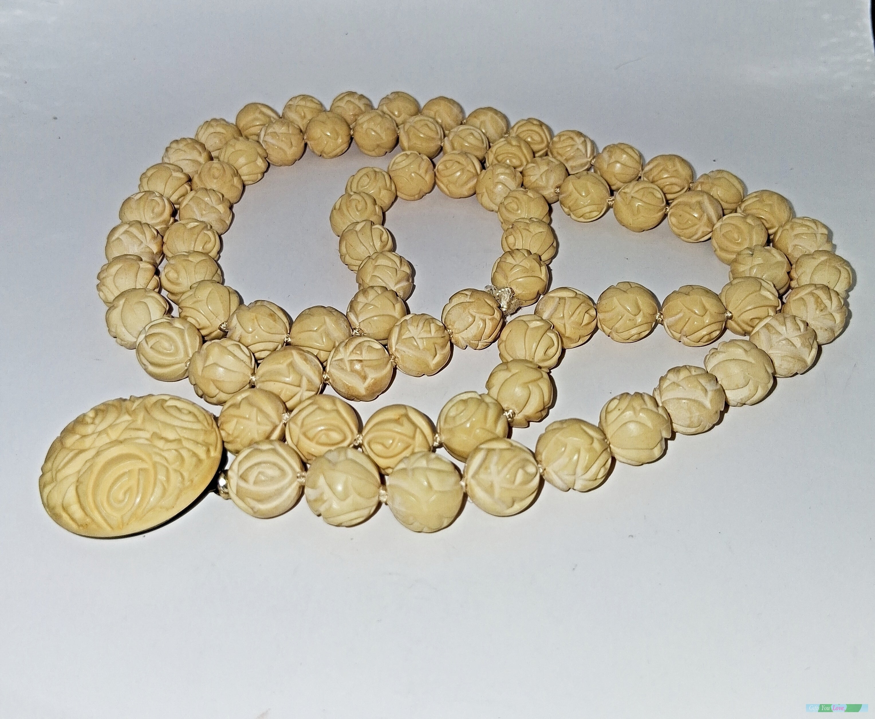 Carved Pierced Bead Rope Necklace