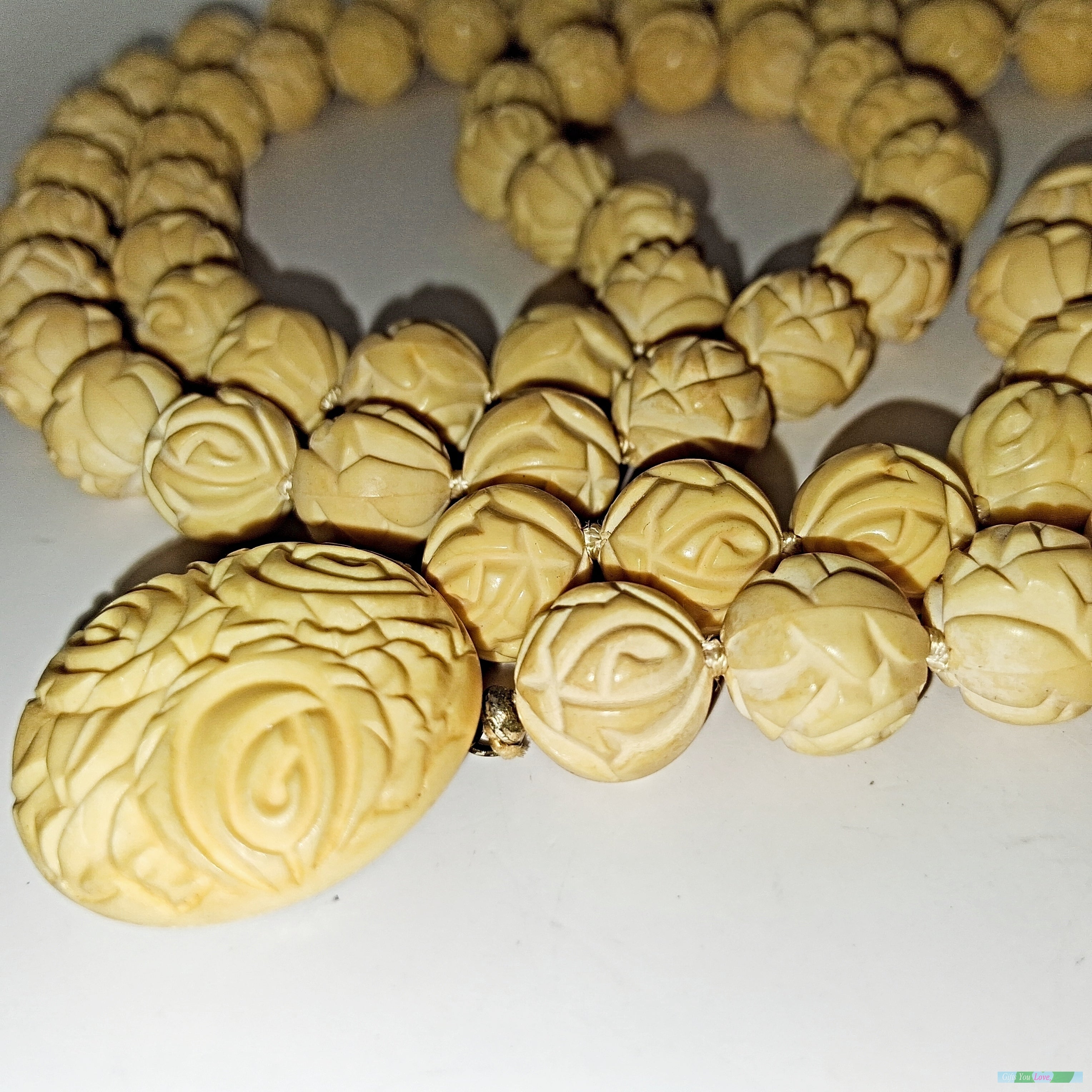 Carved Pierced Bead Rope Necklace