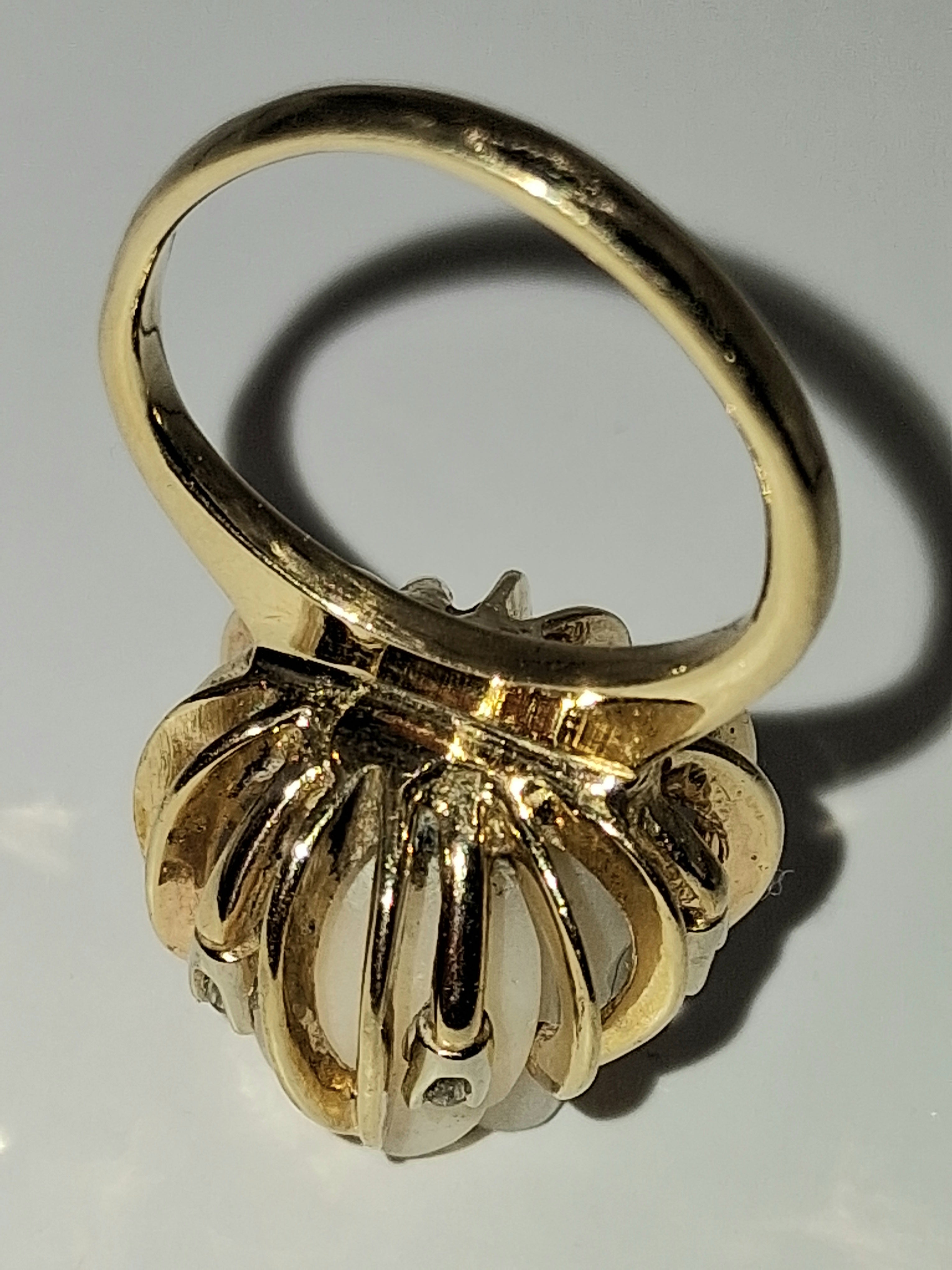 Carved White Jade Rose Ring — 14KT Gold