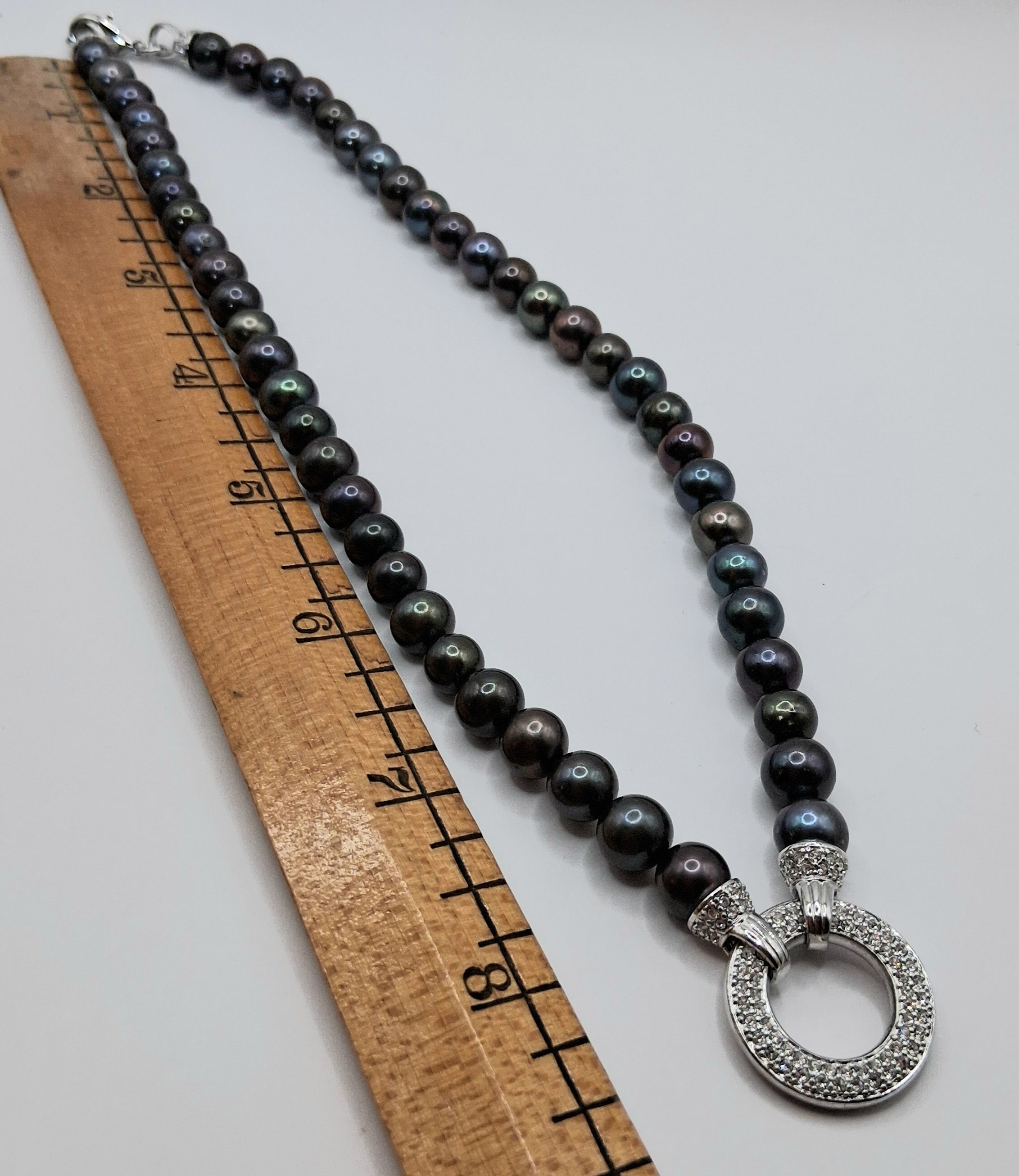 Double Strand Gray Pearl Necklace with Crystal Pendant