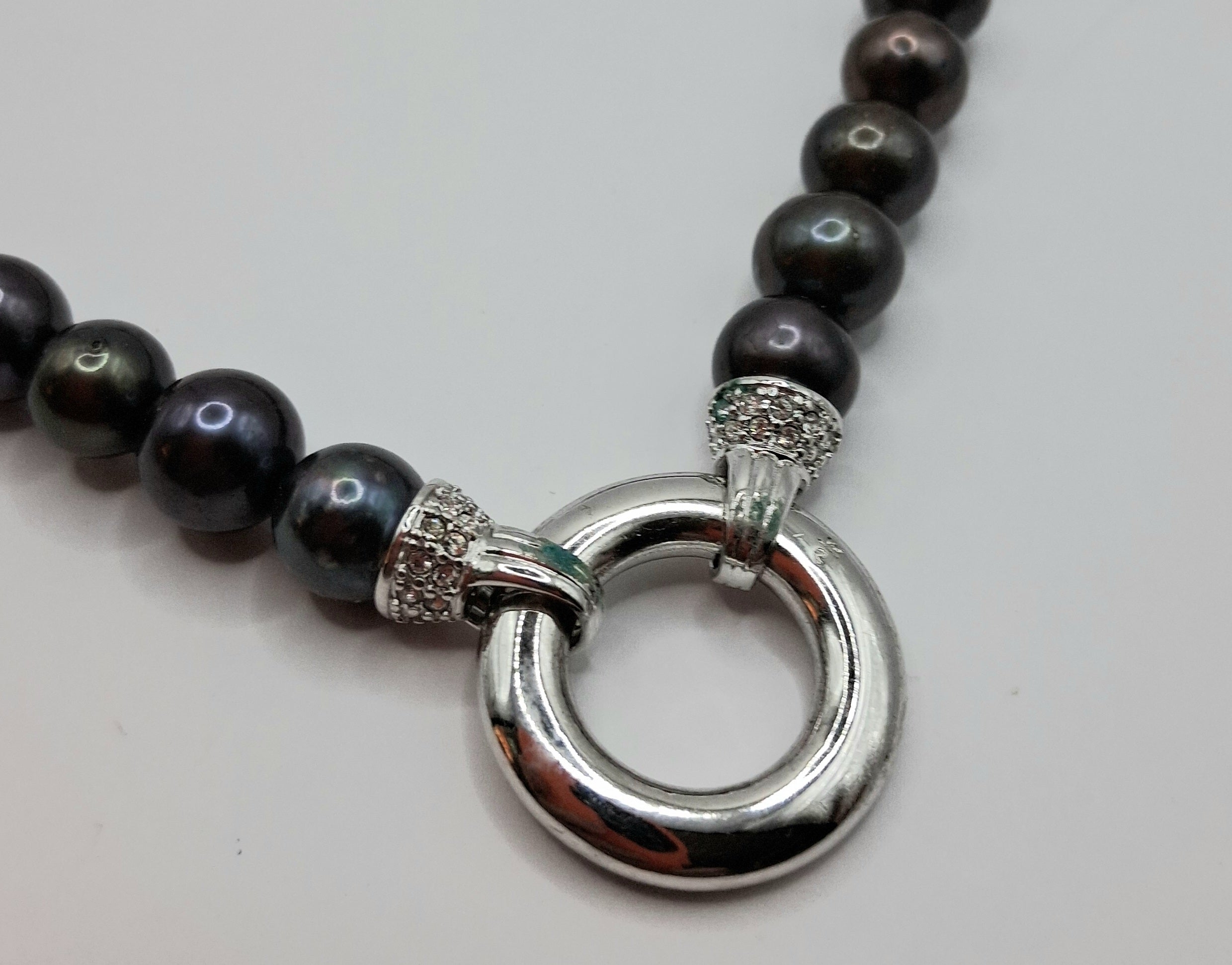 Double Strand Gray Pearl Necklace with Crystal Pendant