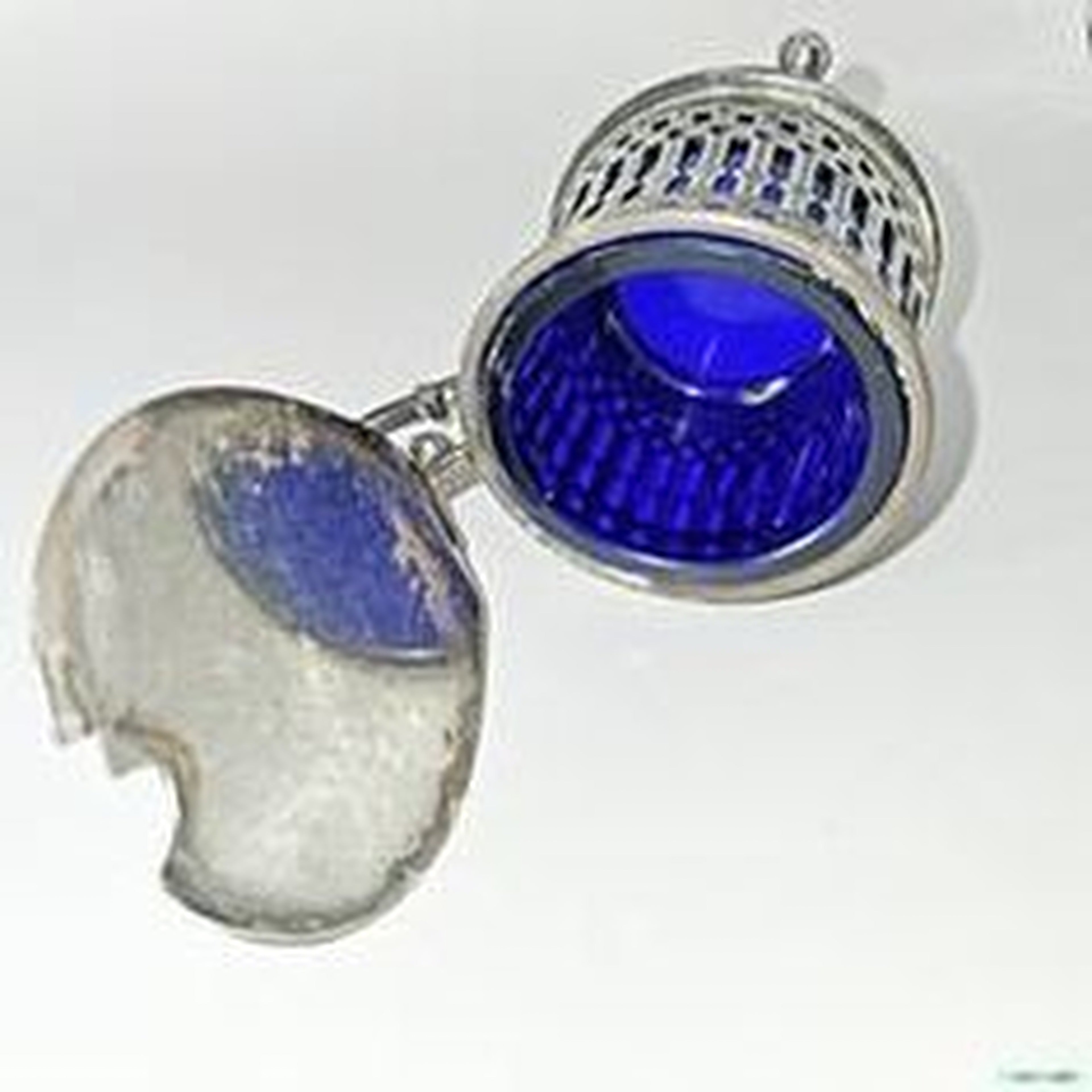 English Sterling Silver Salt with Cobalt Insert