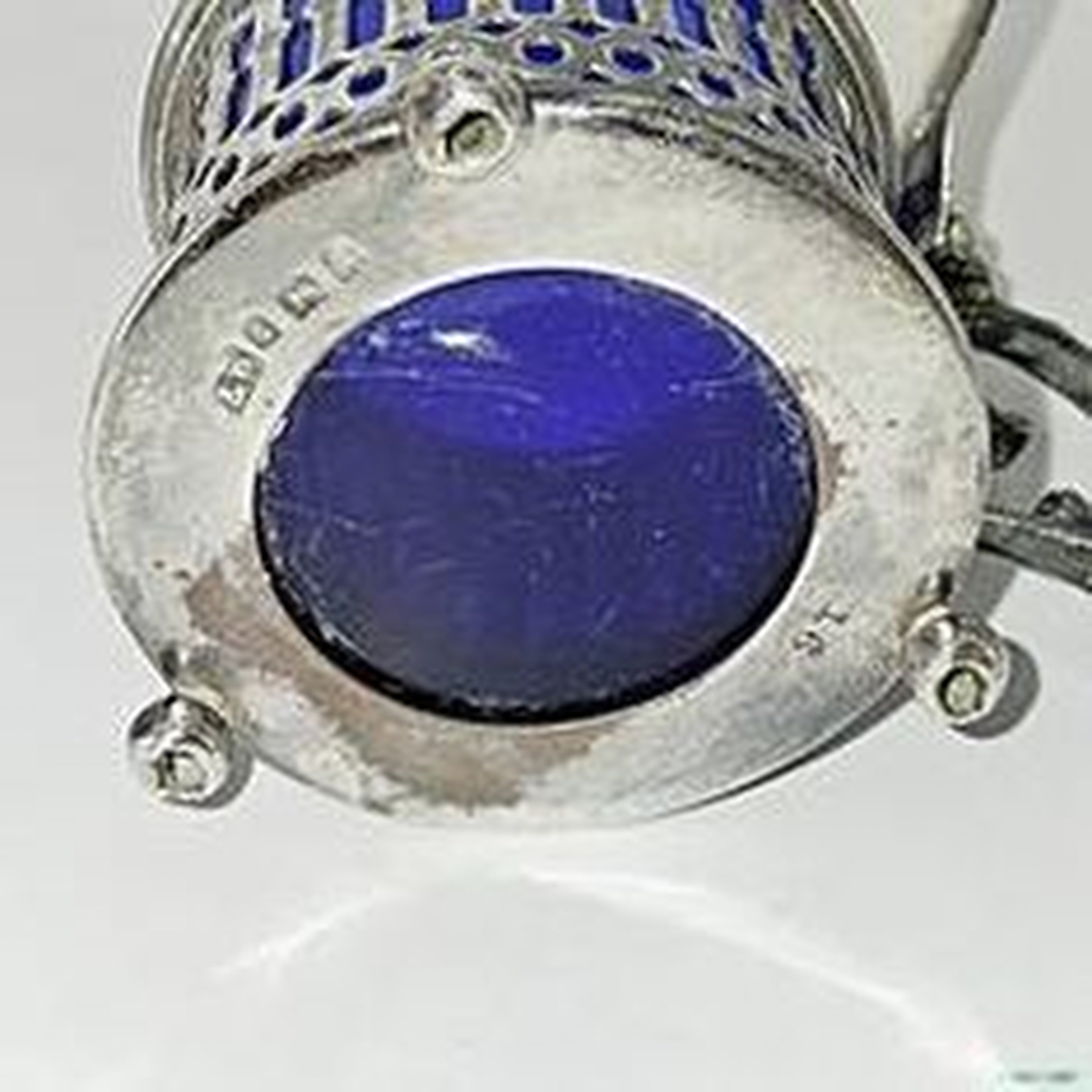 English Sterling Silver Salt with Cobalt Insert