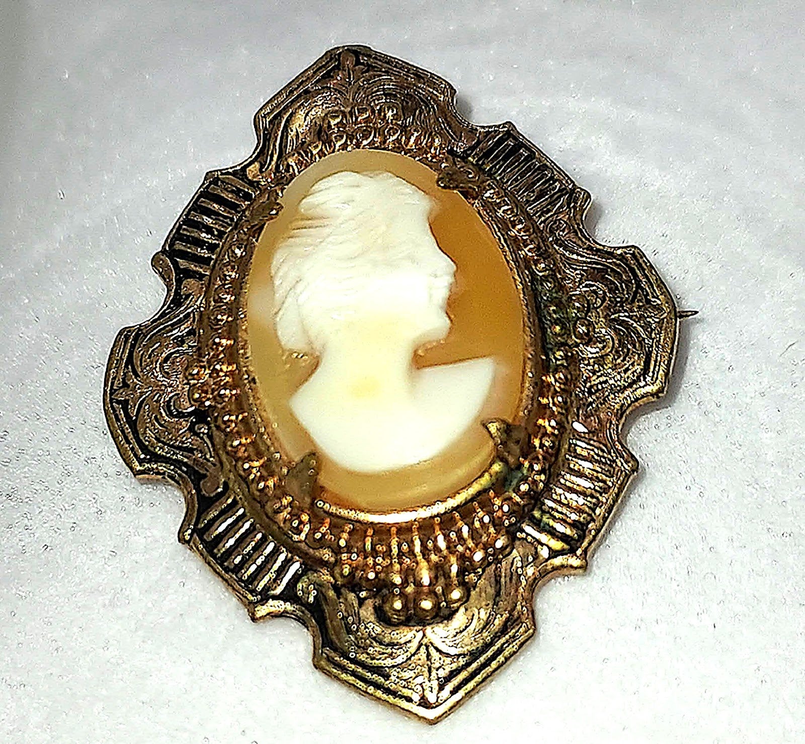 Fancy Shield Gold Filled Cameo Portrait of Lady