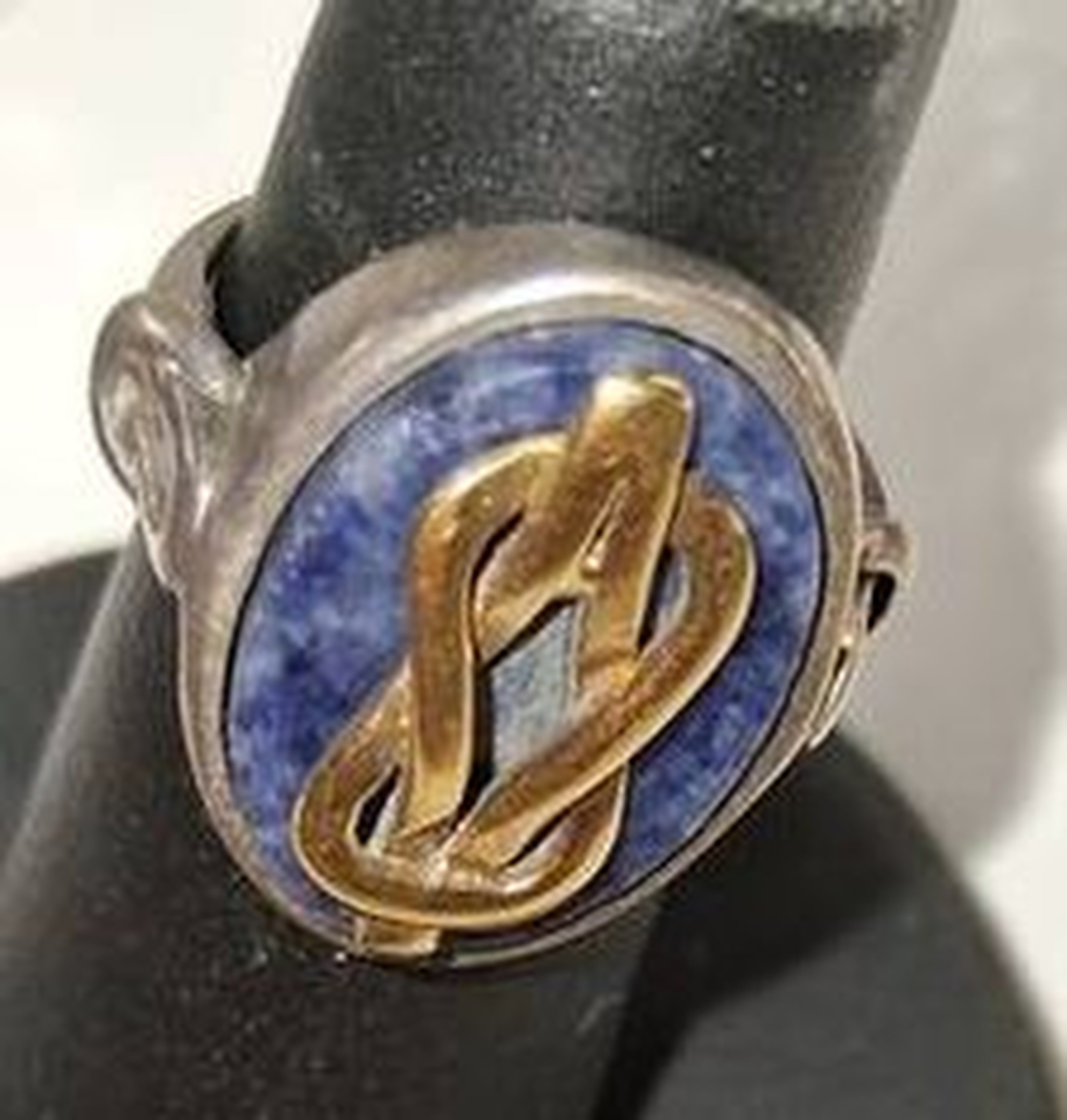 Lapis and Sterling Ring w/Gold Decoration