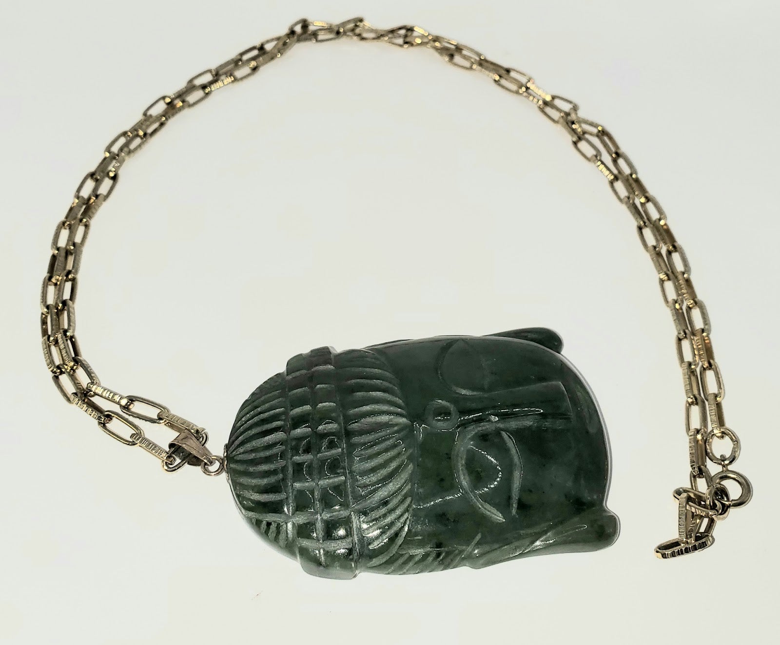 Mid-Century Carved Jade Buddha Pendant with Chain