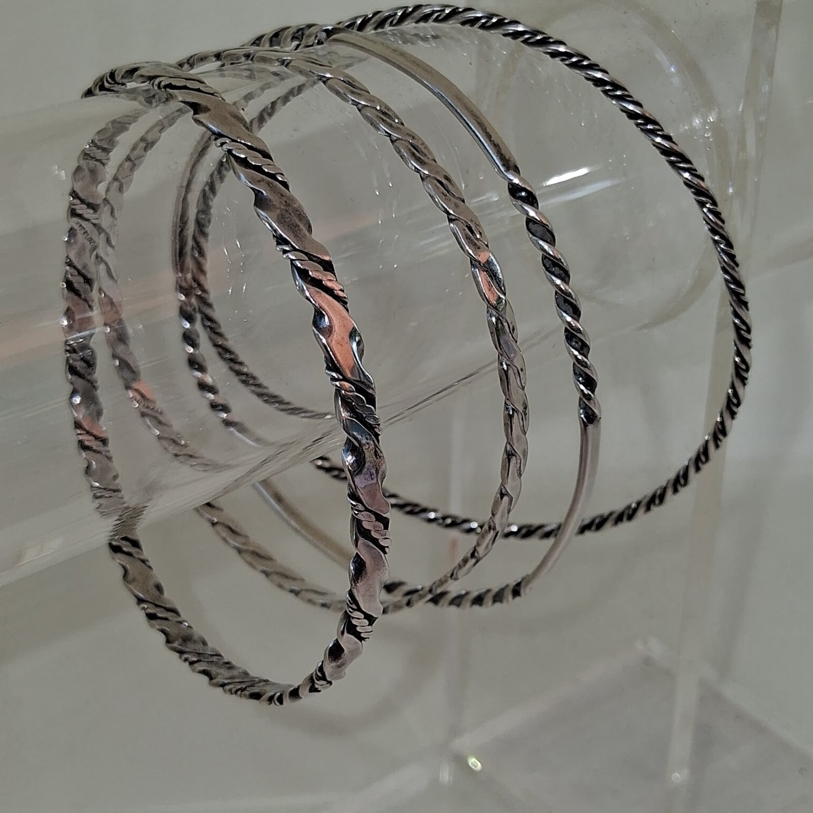 Mid-Century Sterling Silver Delicate Bangle Set — 4 Pieces
