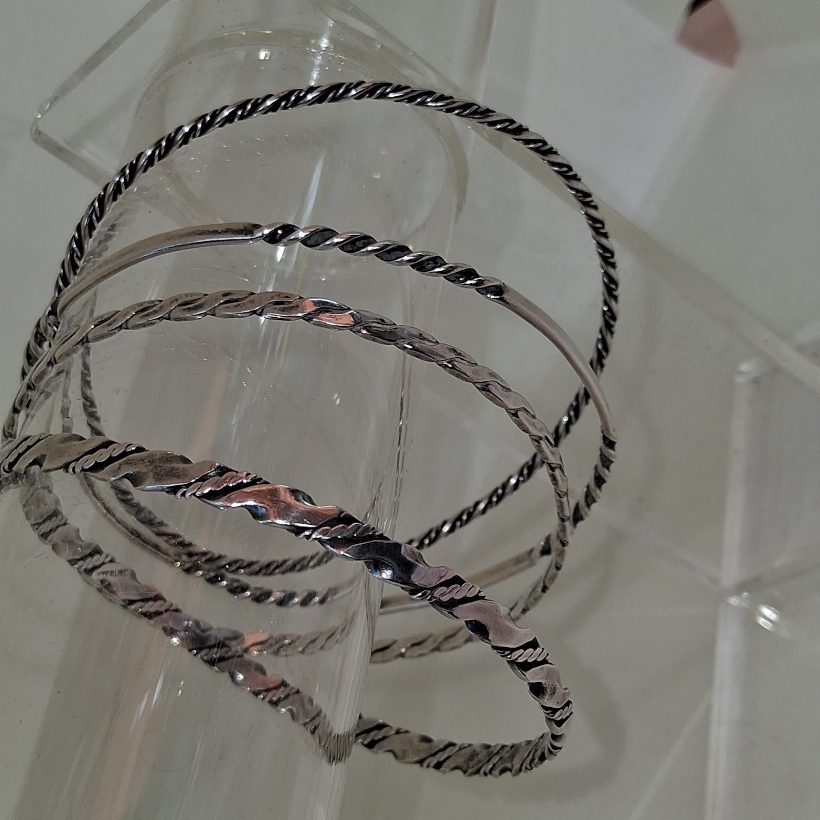 Mid-Century Sterling Silver Delicate Bangle Set — 4 Pieces
