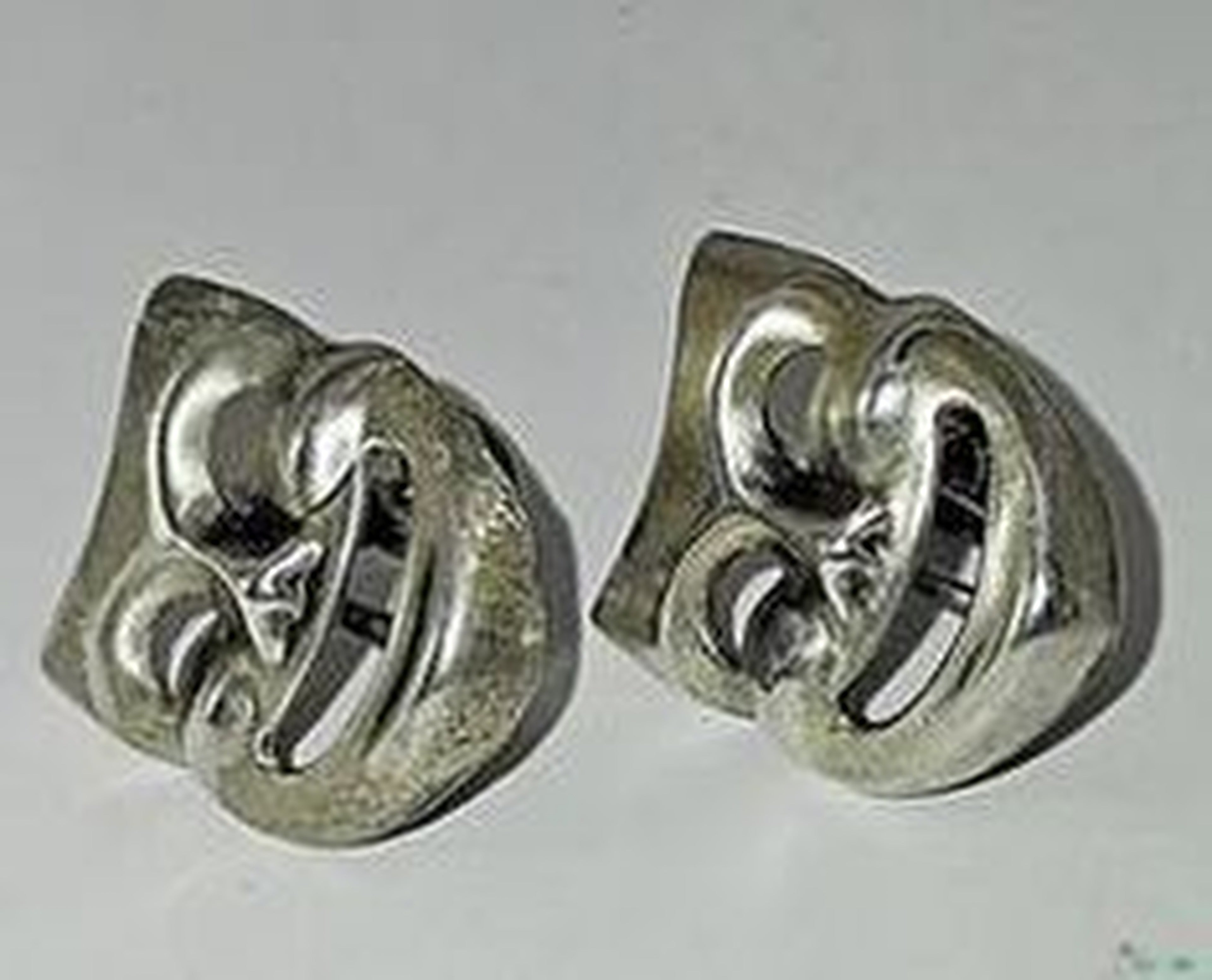 Mid Century Sterling Silver Harlequin Mask Screw back Earrings
