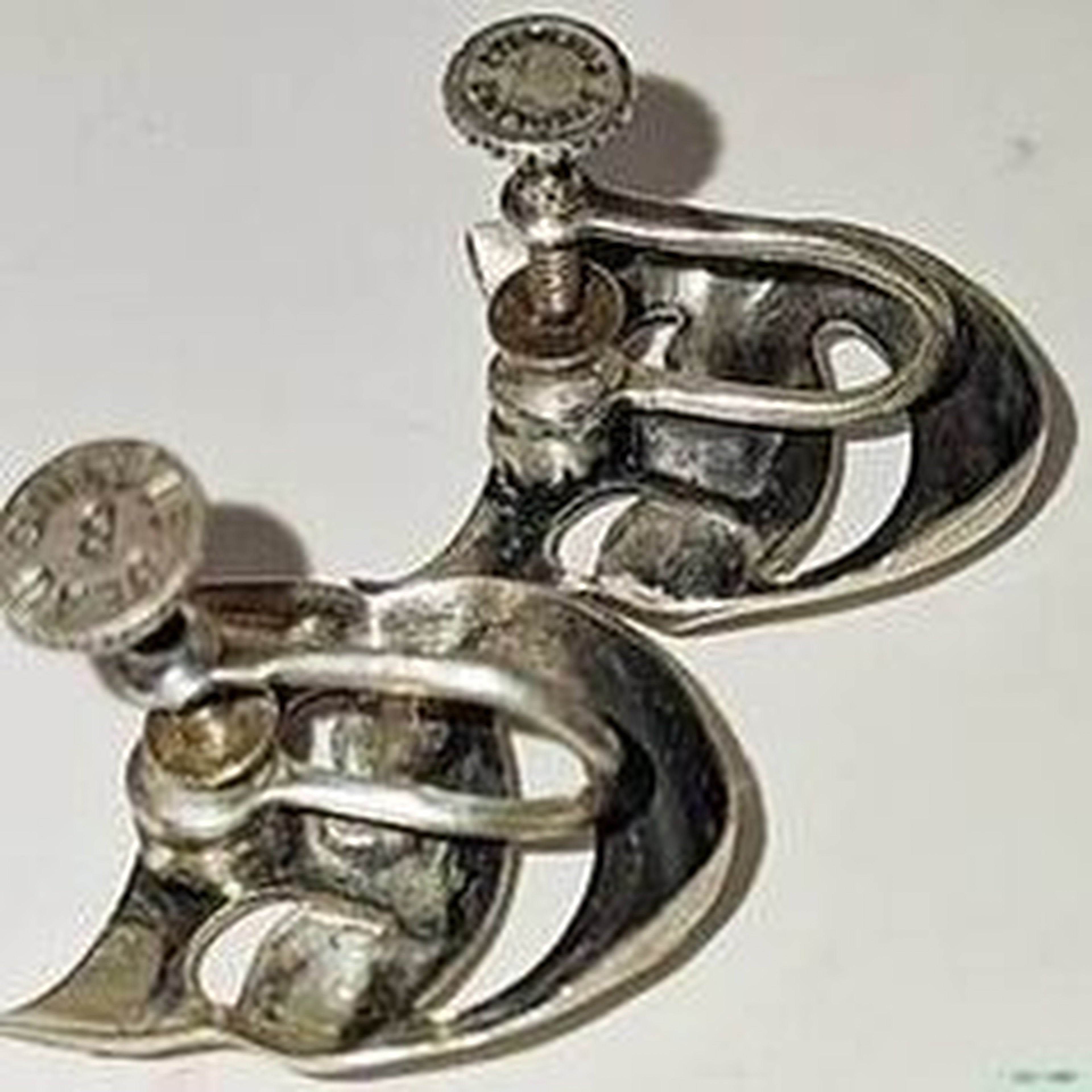 Mid Century Sterling Silver Harlequin Mask Screw back Earrings