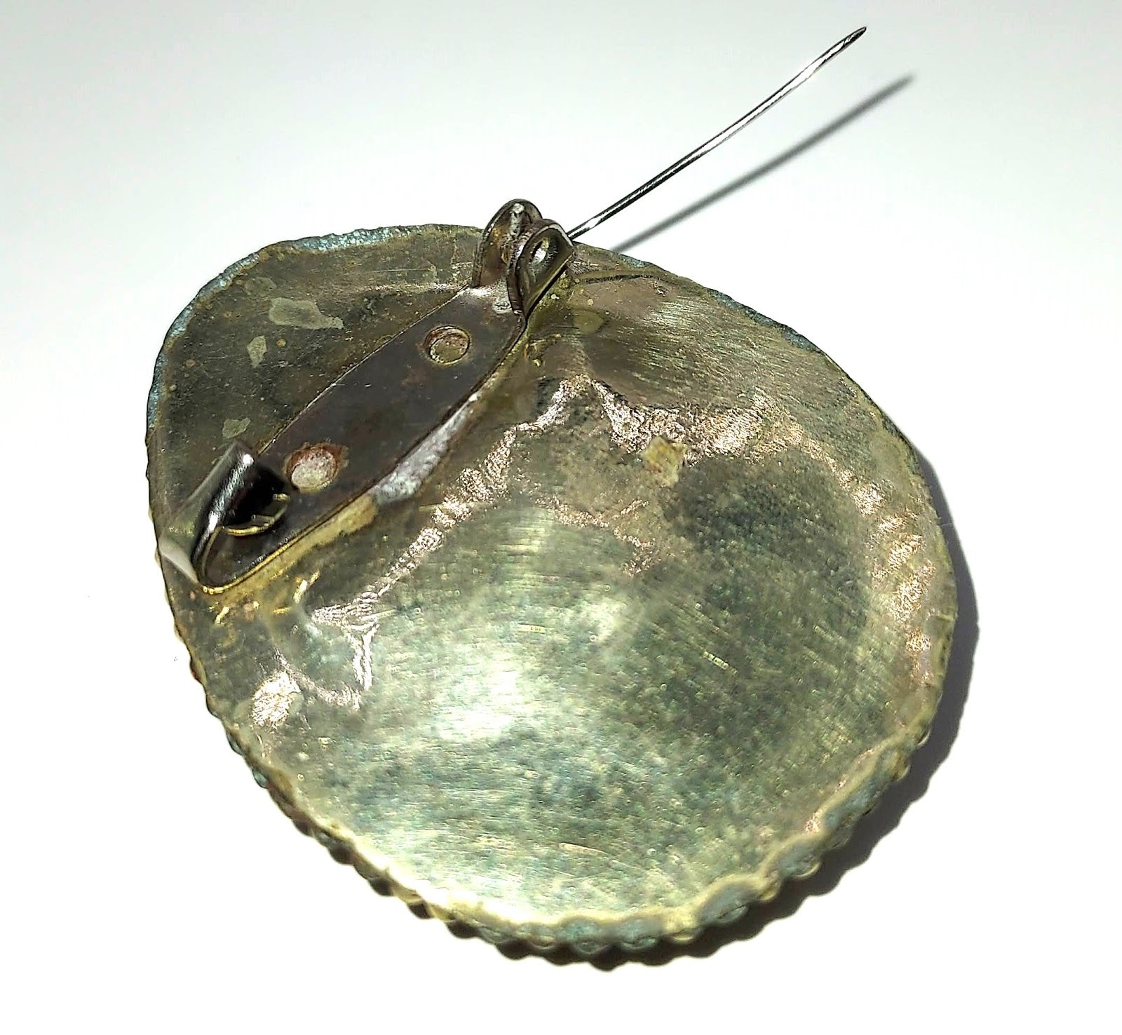 Pierced Bone Brooch — Asian Teardrop Shape, Silver-Washed Base Metal