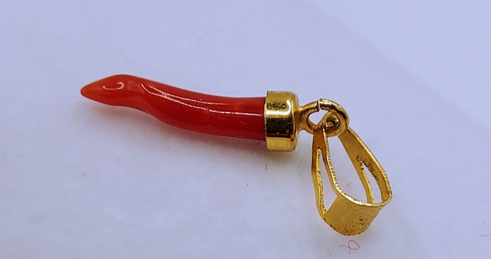 Tiny Red Coral Finger Pendant in 14KT Gold