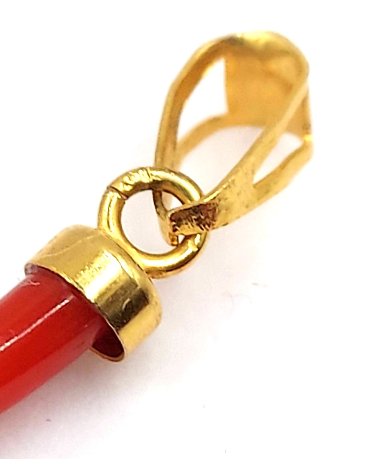 Tiny Red Coral Finger Pendant in 14KT Gold