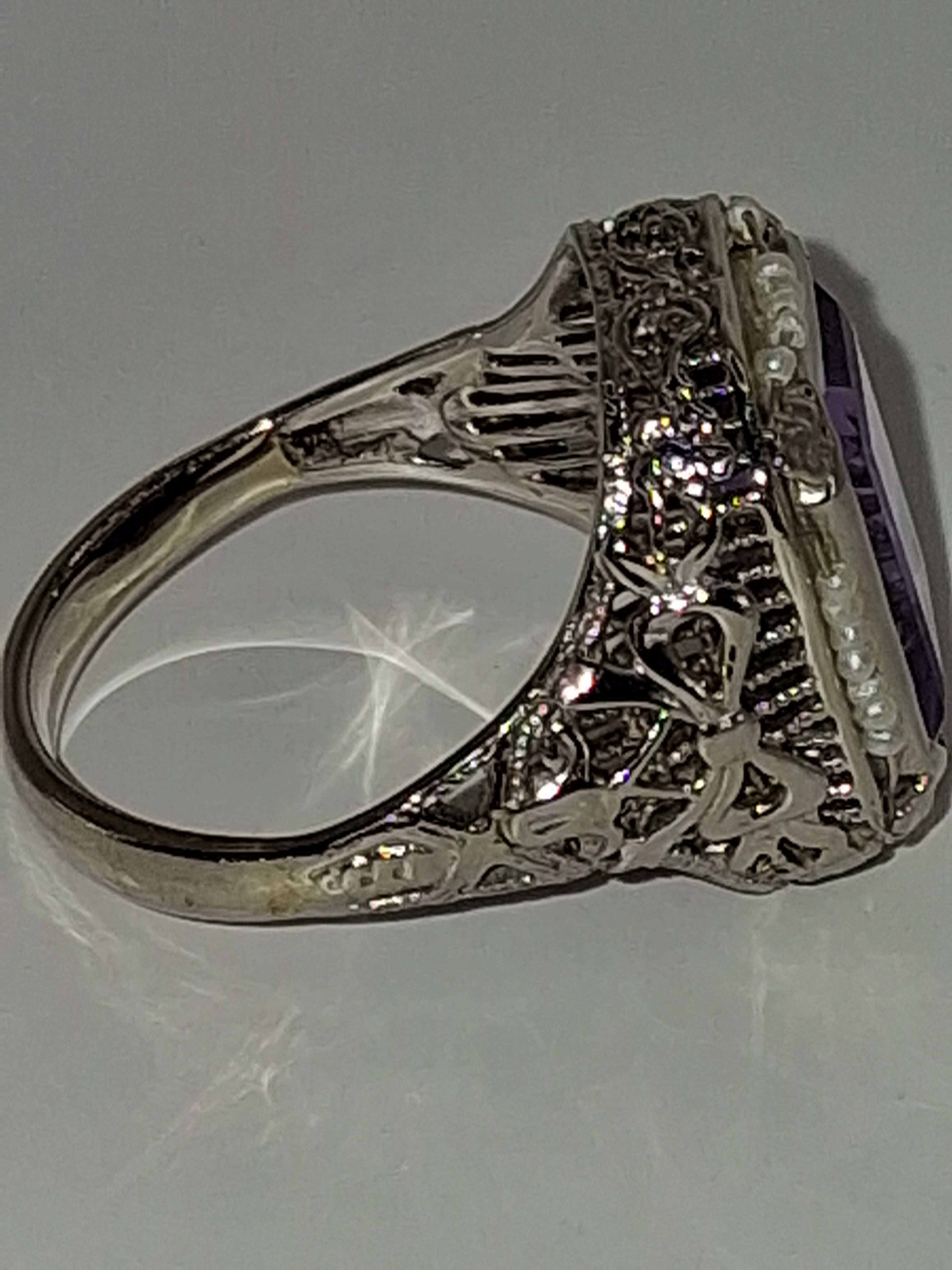 Victorian Amethyst & Seed Pearl Ring — White Gold