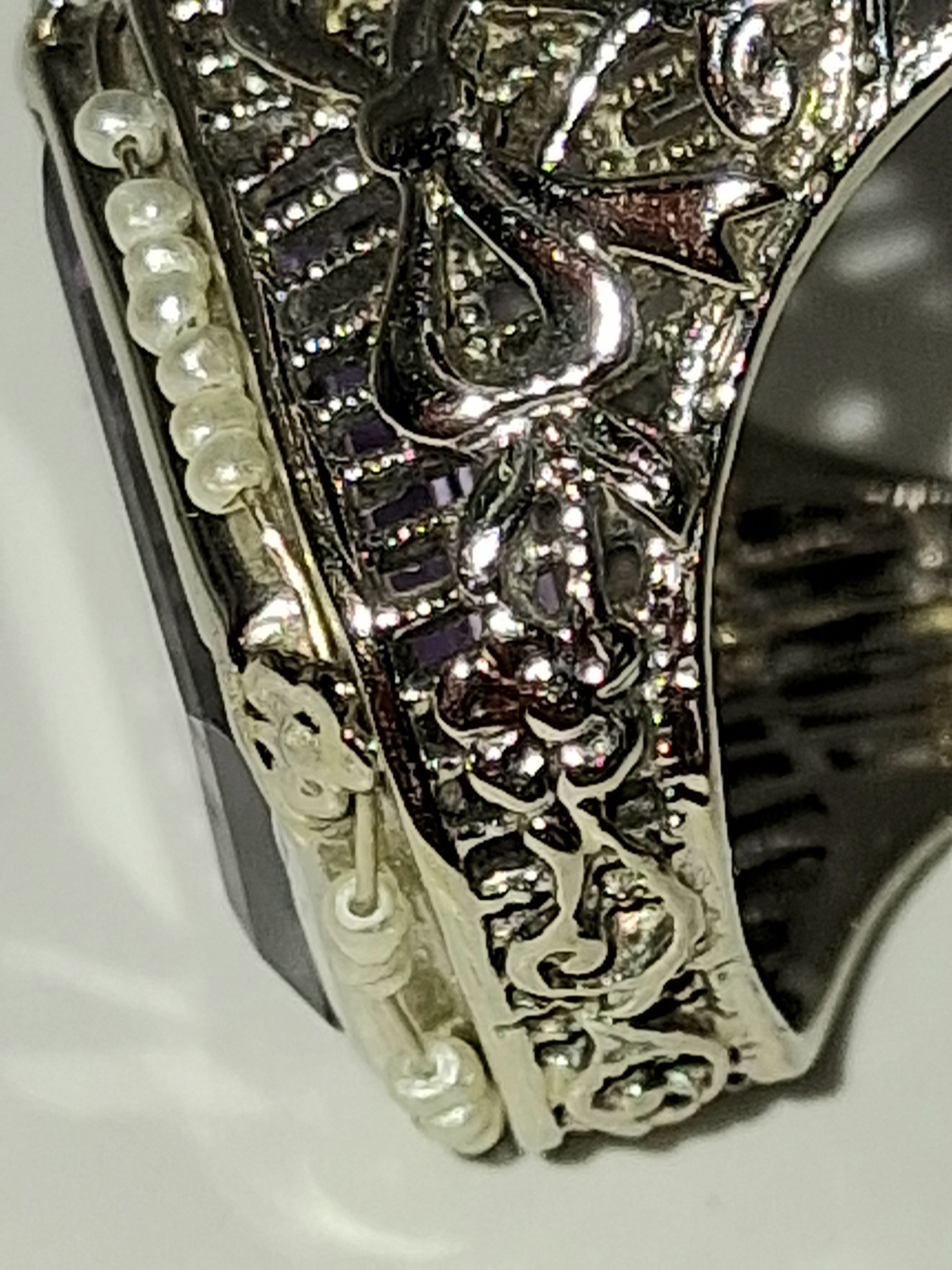 Victorian Amethyst & Seed Pearl Ring — White Gold