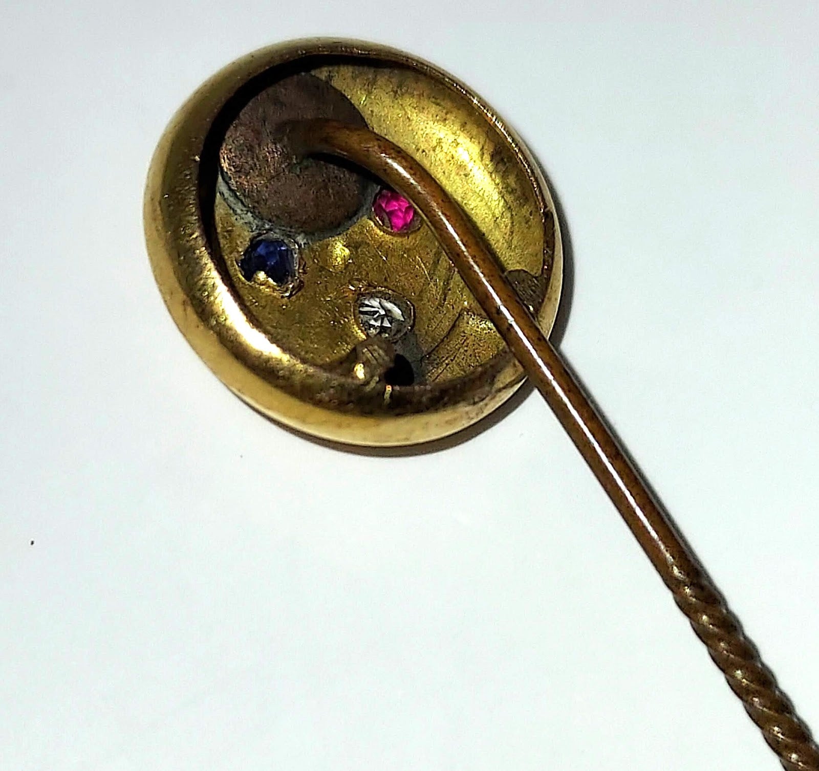 Victorian Gold Stickpin — Tulip Motif with Ruby, Diamond, Sapphire Chips